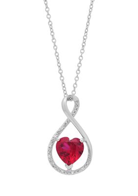 Belk & Co 1/10 Ct. T.w. Diamond And Created Ruby Heart Pendant Necklace With 18"" Cable Chain In Sterling Silver
