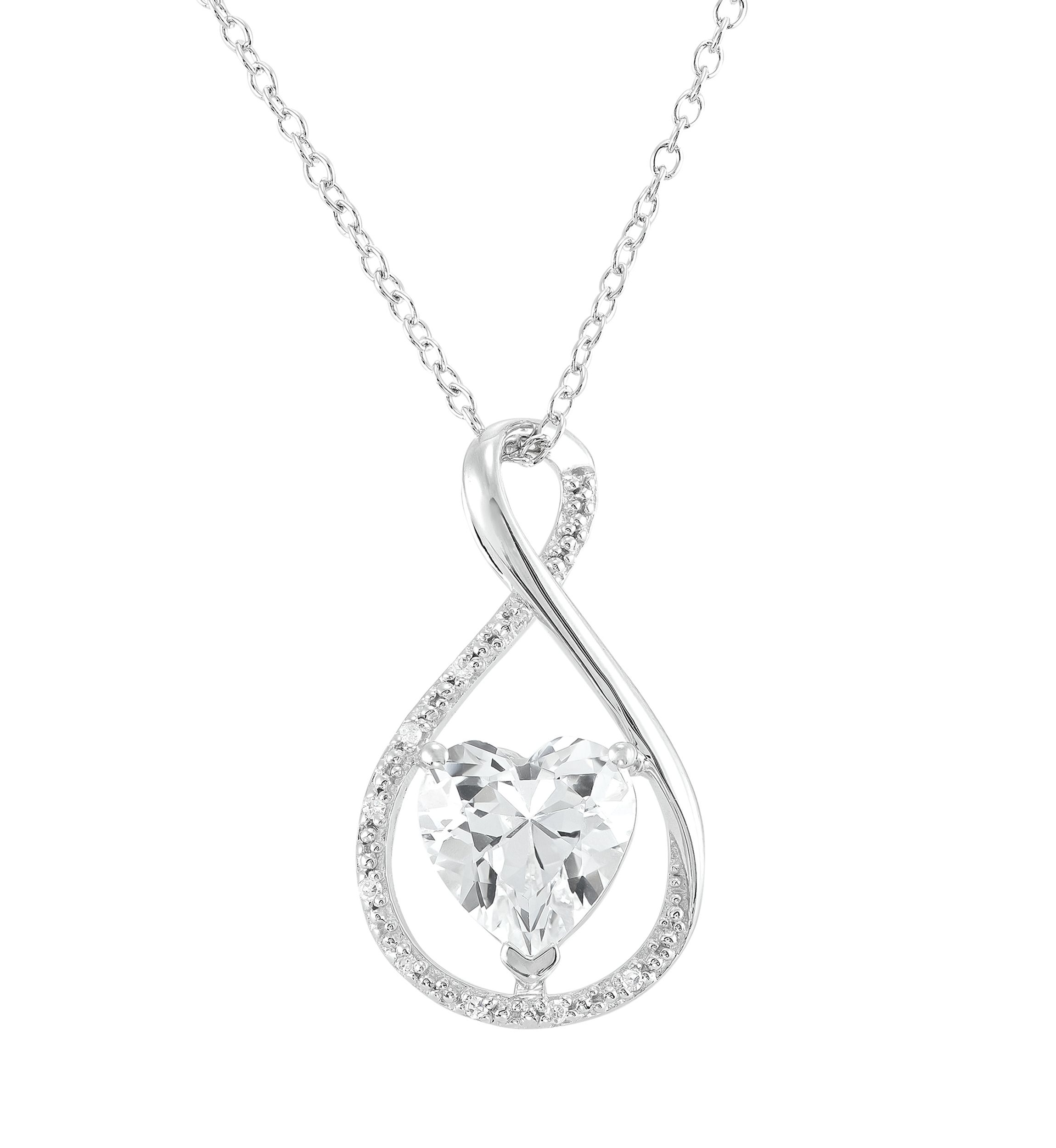 Lab Grown Heart Shape White Sapphire and Diamond Accent Pendant Necklace with 18" Cable Chain in Sterling Silver