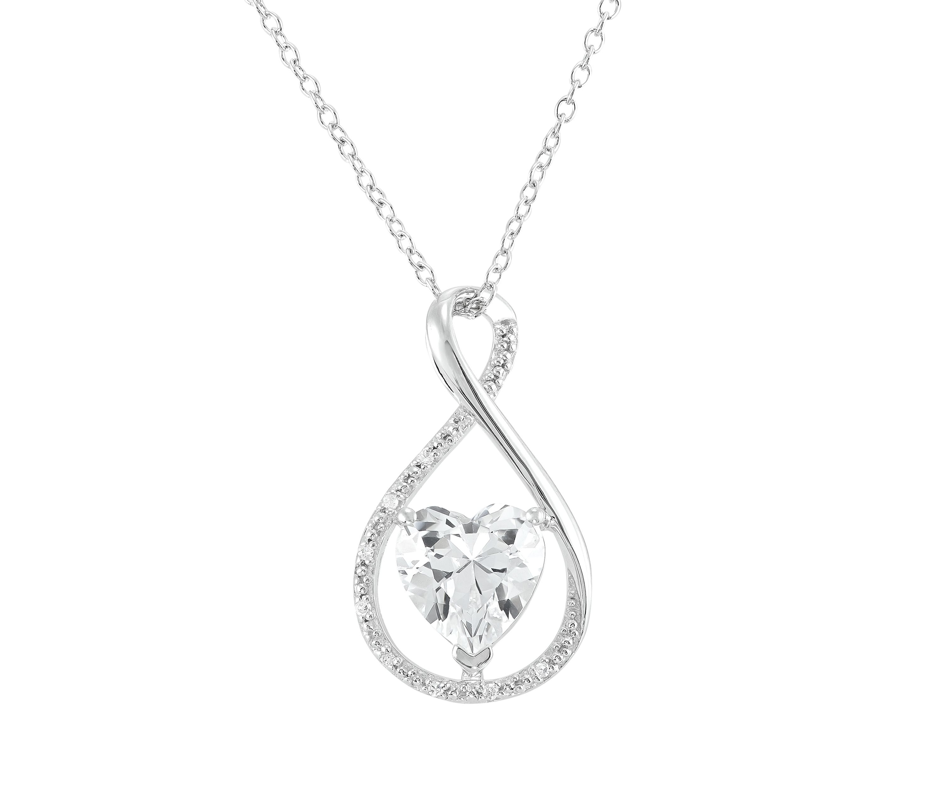 Lab Grown Heart Shape White Sapphire and Diamond Accent Pendant Necklace with 18" Cable Chain in Sterling Silver