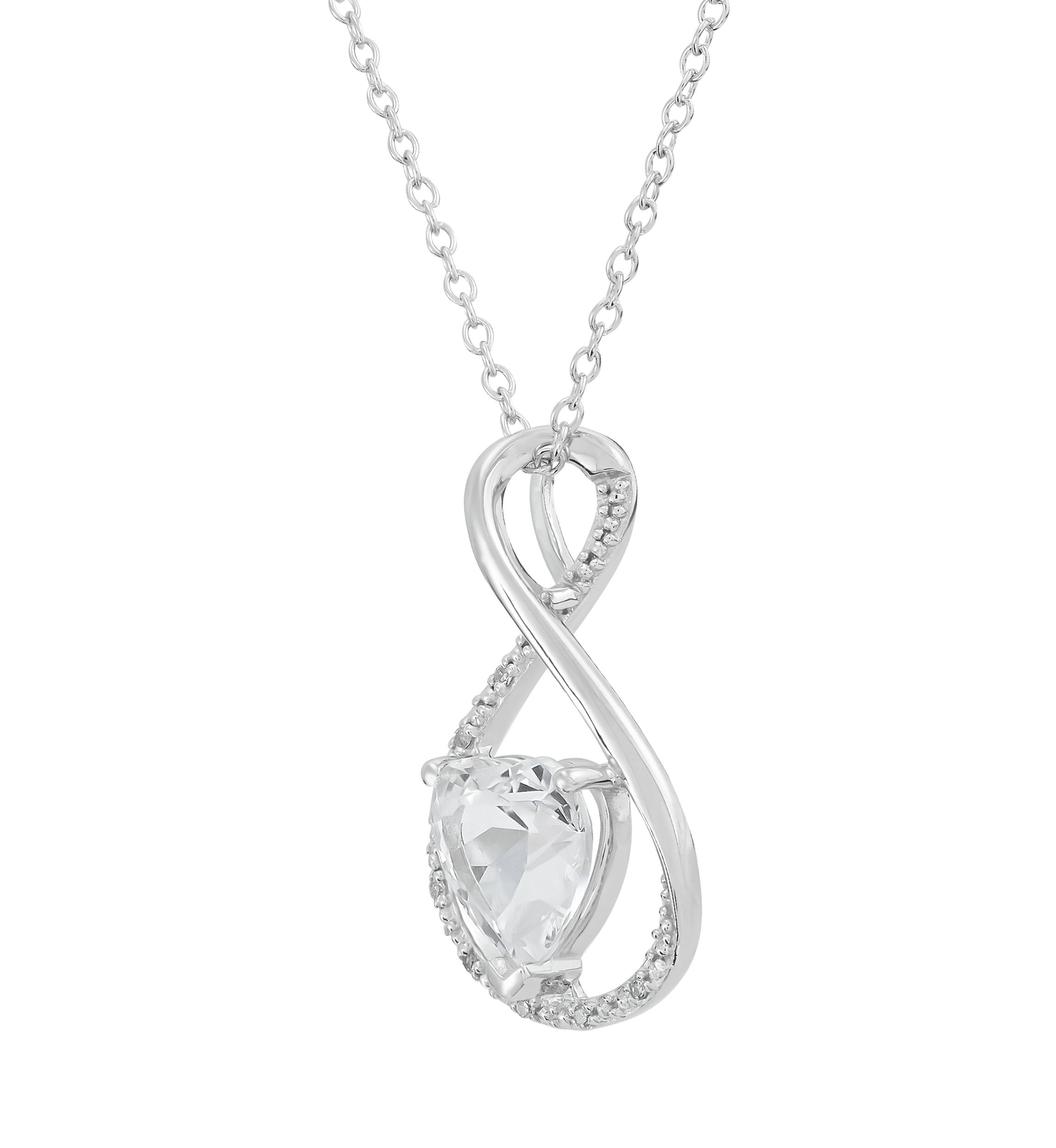 Lab Grown Heart Shape White Sapphire and Diamond Accent Pendant Necklace with 18" Cable Chain in Sterling Silver