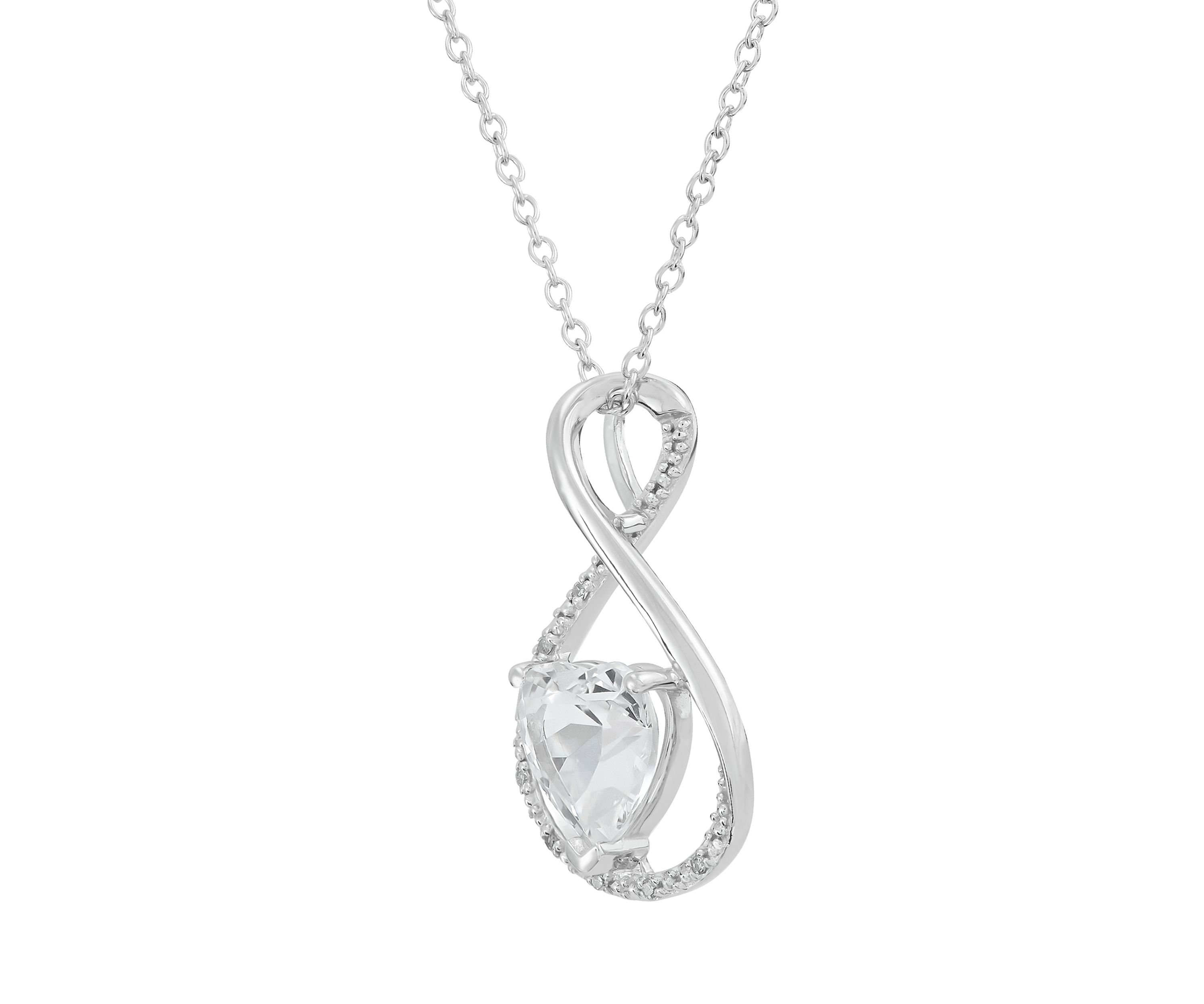 Lab Grown Heart Shape White Sapphire and Diamond Accent Pendant Necklace with 18" Cable Chain in Sterling Silver