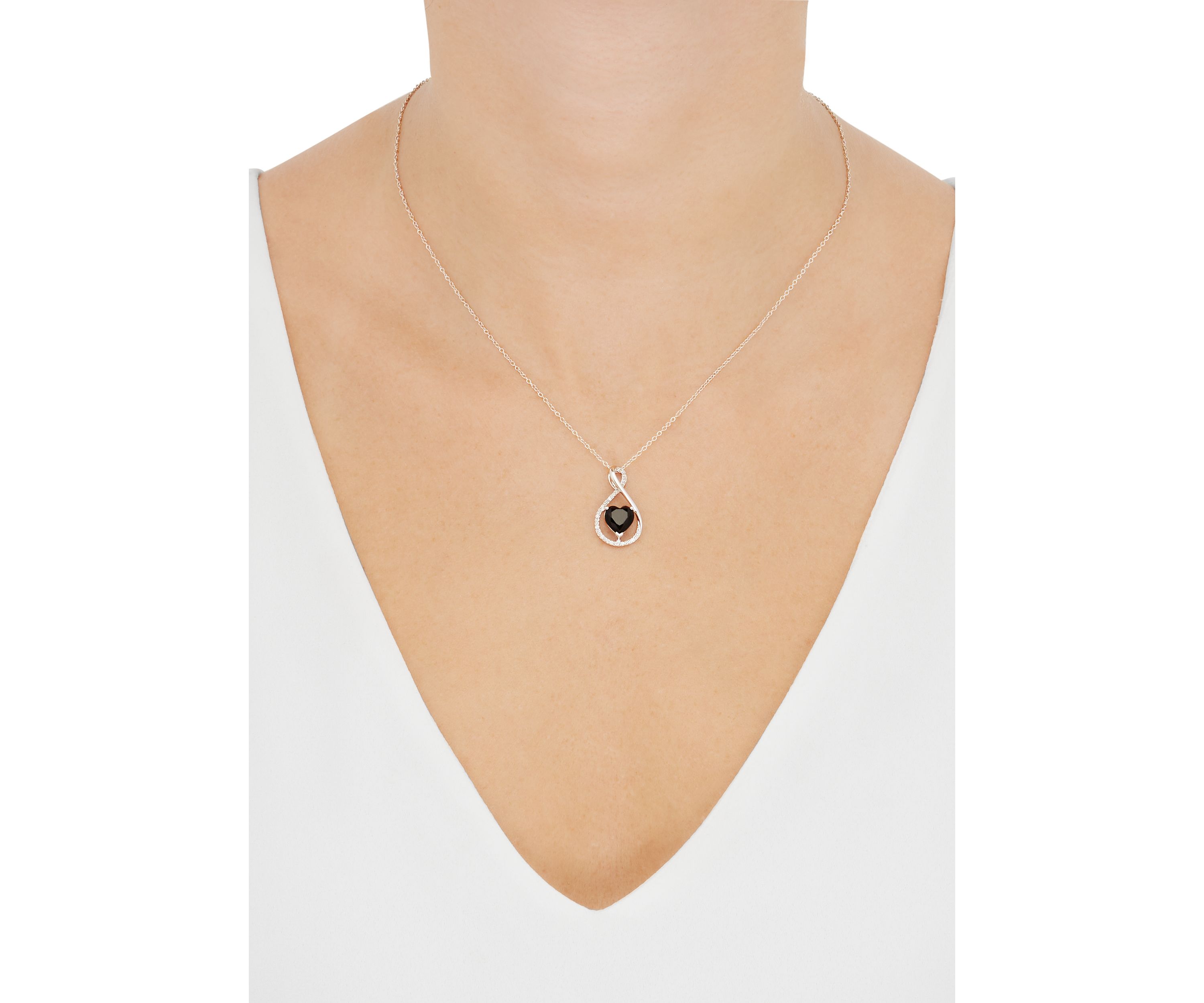 Heart Shape Onyx and Diamond Accent Pendant Necklace with 18" Cable Chain in Sterling Silver