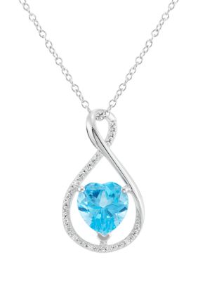 Belk & Co Heart Shape Swiss Blue Topaz and Diamond Accent Pendant Necklace with 18" Cable Chain in Sterling Silver