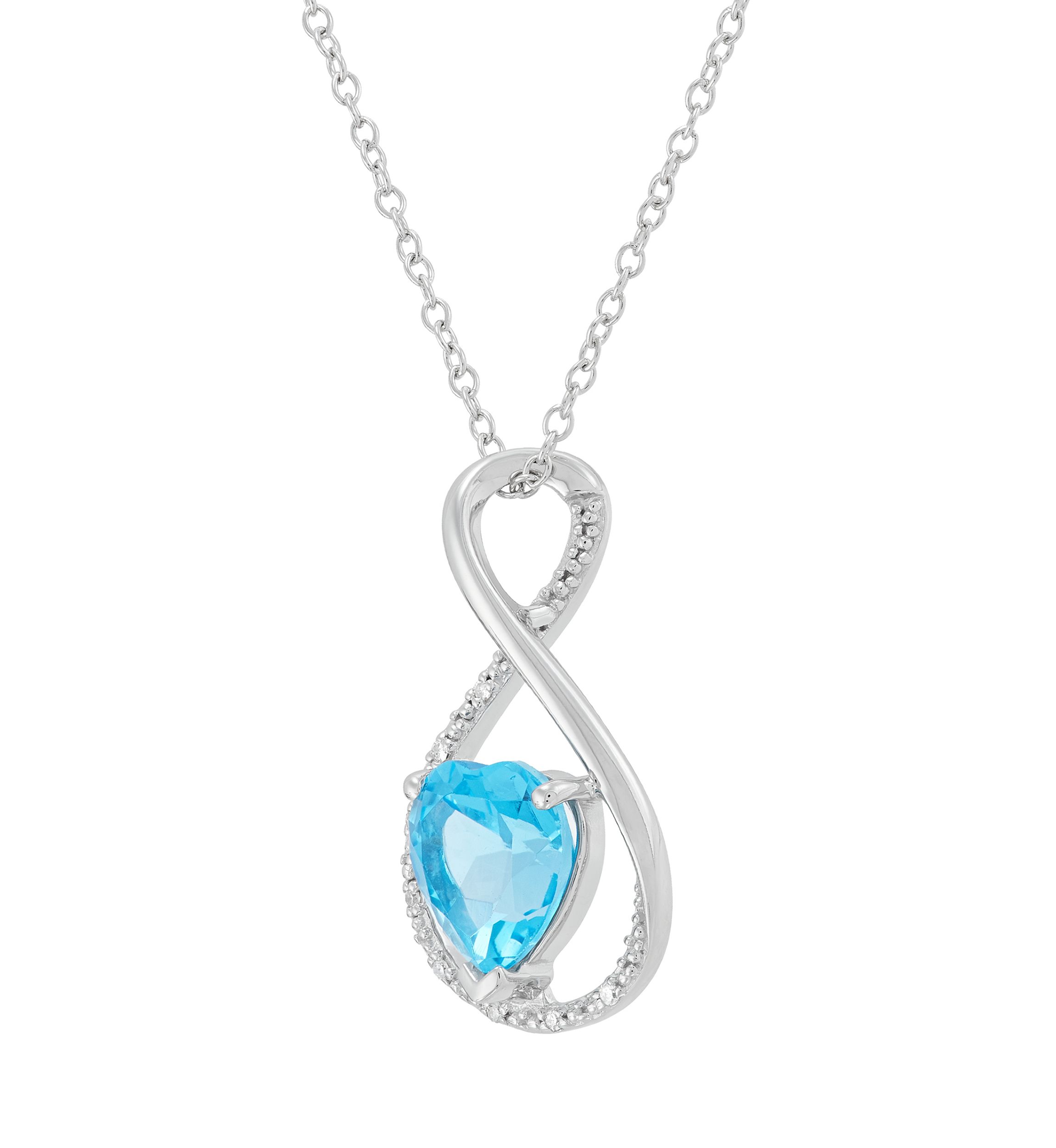 Heart Shape Swiss Blue Topaz and Diamond Accent Pendant Necklace with 18" Cable Chain in Sterling Silver