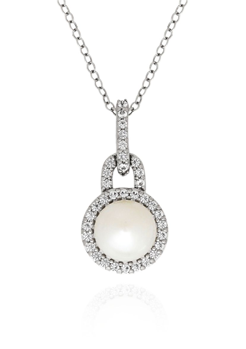 Freshwater Pearl and White Topaz Pendant in Sterling Silver