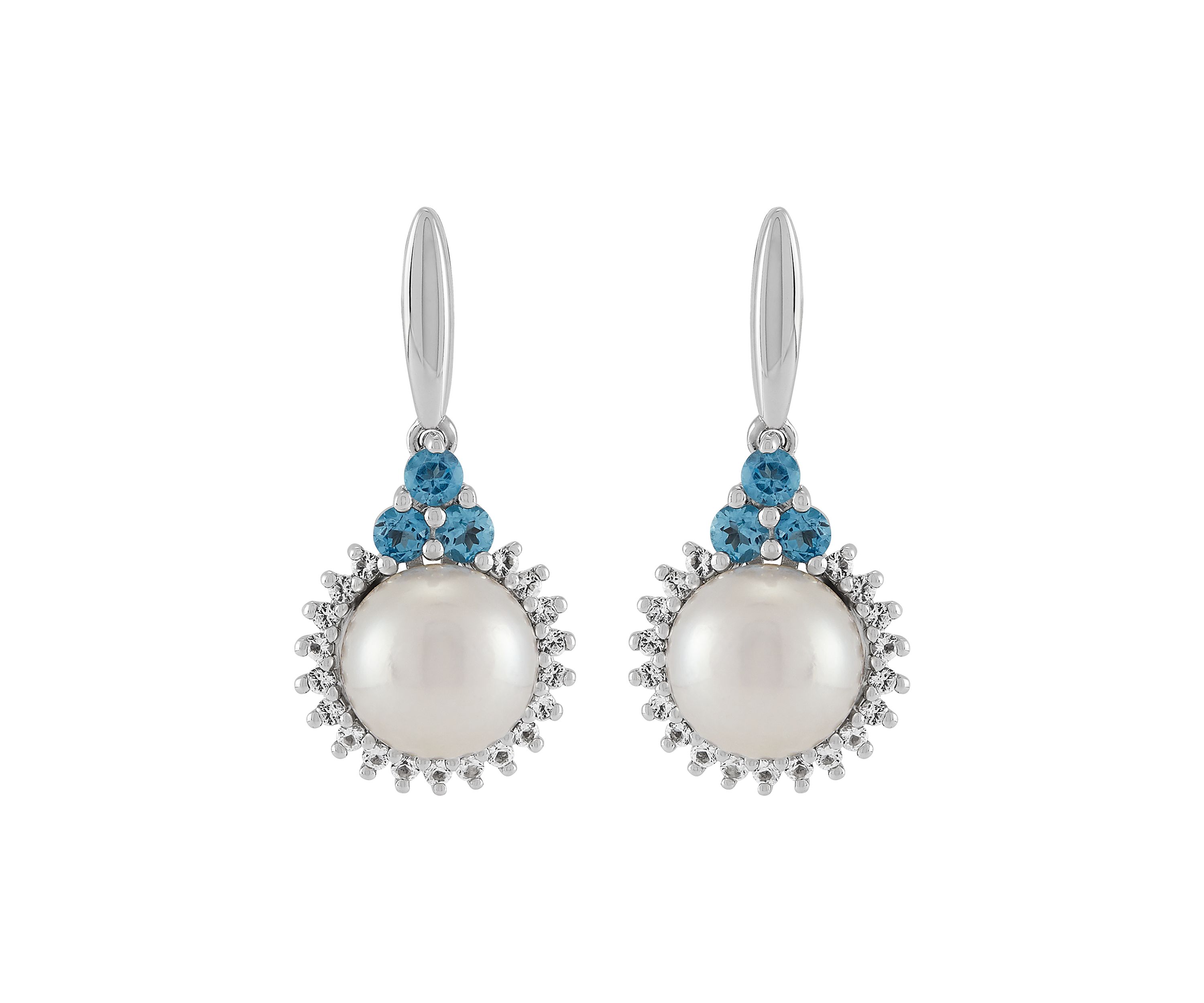 Freshwater Pearl and Blue Topaz Drop Earrings in Sterling Silver