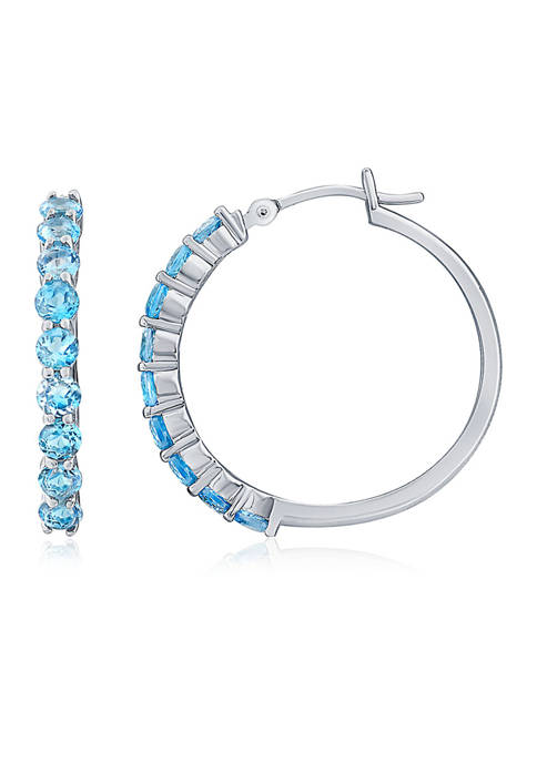 Blue and silver hoop earrings