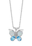 Blue Topaz & Created Opal Butterfly Pendant in Sterling Silver