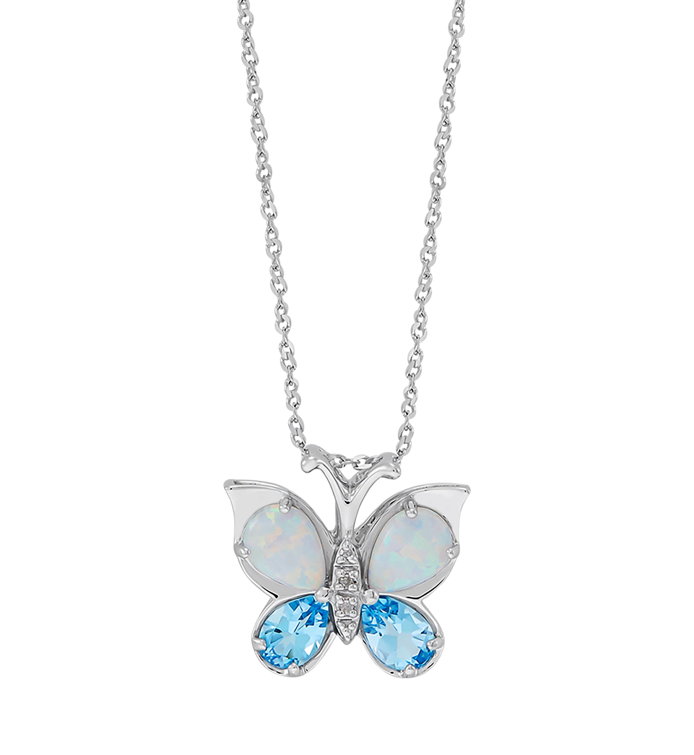 Blue Topaz & Created Opal Butterfly Pendant in Sterling Silver