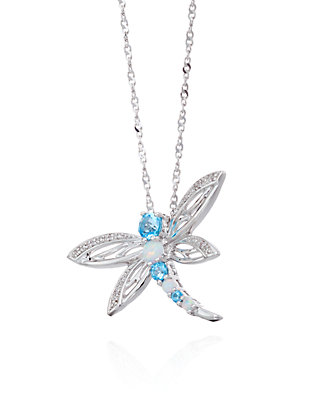 925 sterling silver pendant Blue LACE AGATE blue TOPAZ pendant Dragonfly jewelery Dragonfly pendant