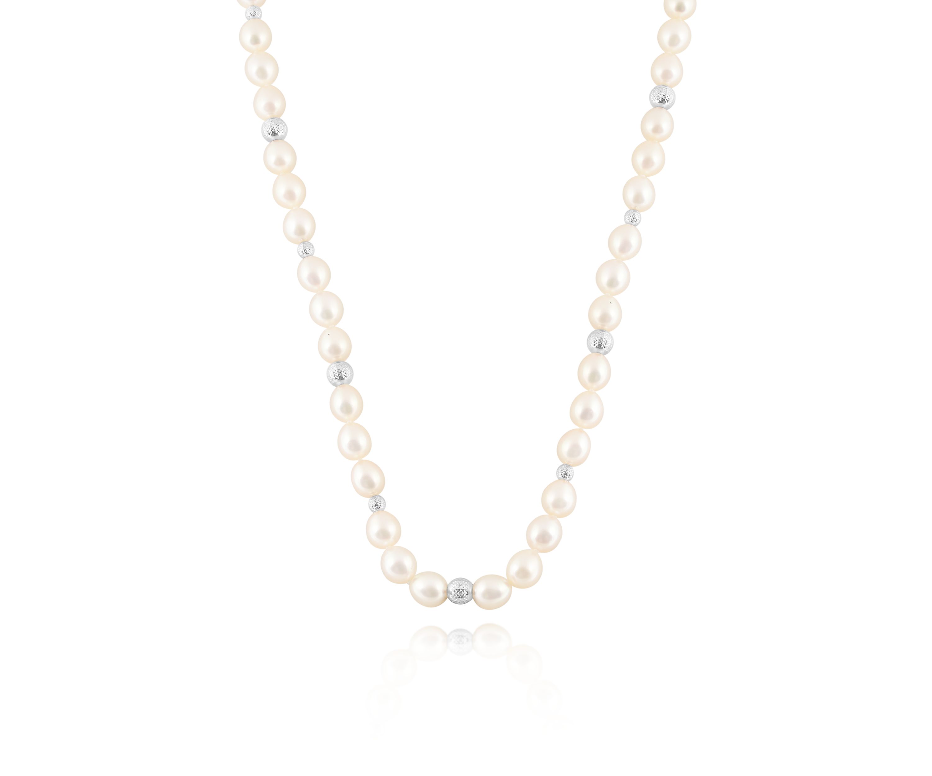 Freshwater Pearl Strand and Sterling Silver Bead Necklace
