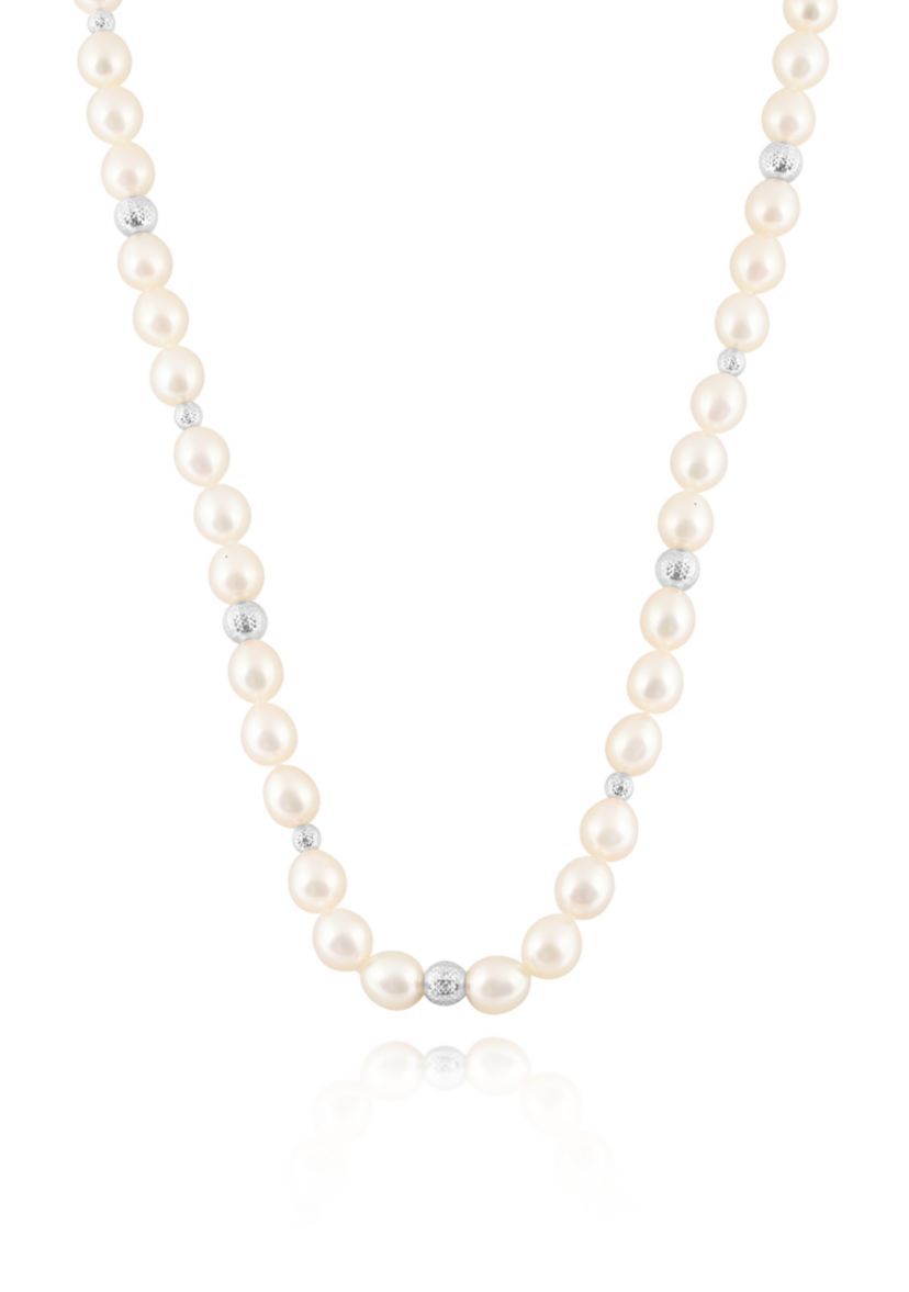 Freshwater Pearl Strand and Sterling Silver Bead Necklace