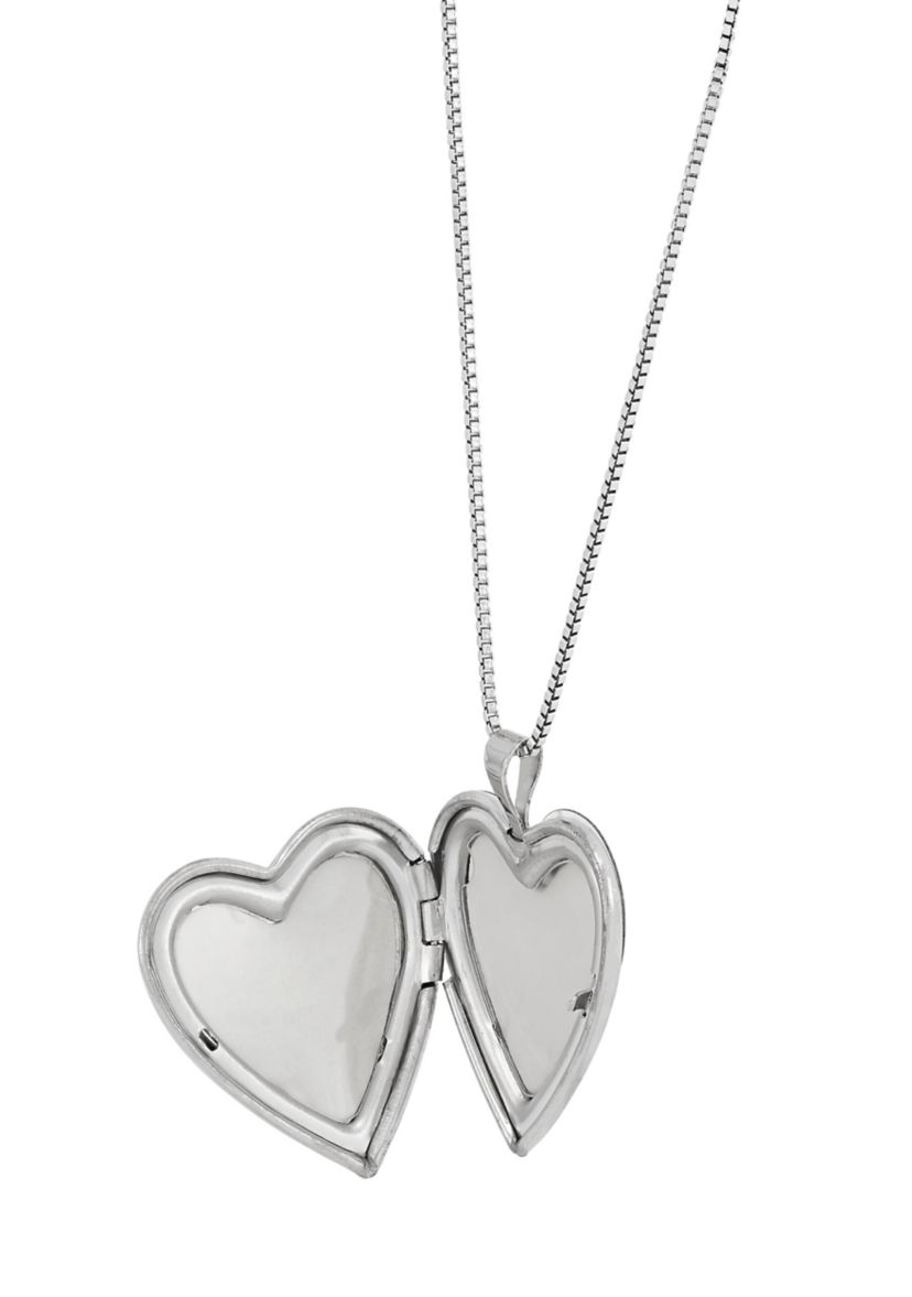 Heart Locket with 18" Box Chain Necklace in Sterling Silver