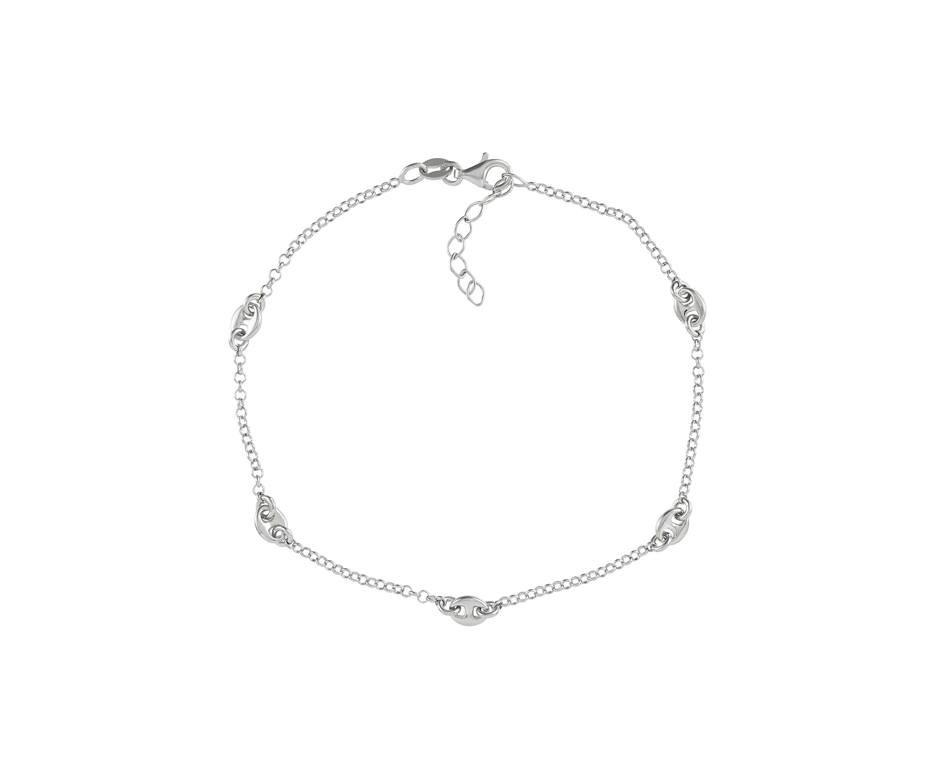 Mariner Station Cable Chain Anklet in Sterling Silver