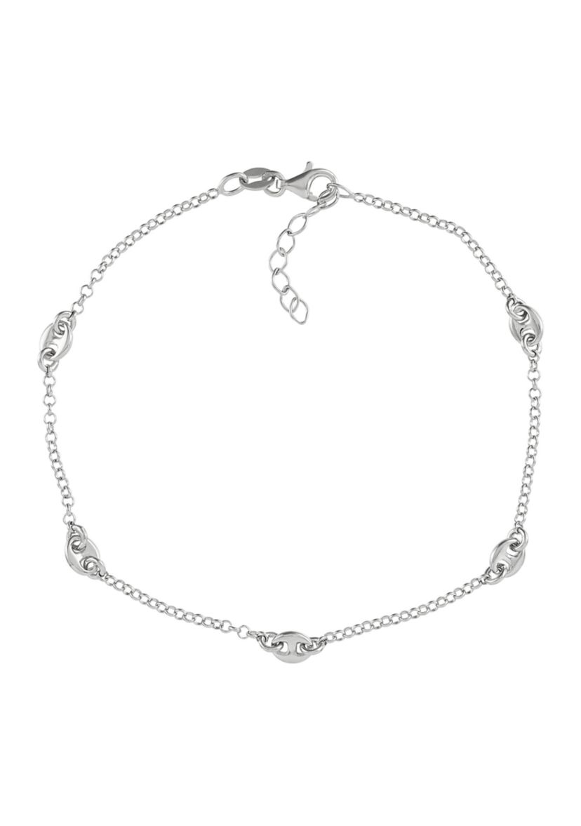 Mariner Station Cable Chain Anklet in Sterling Silver