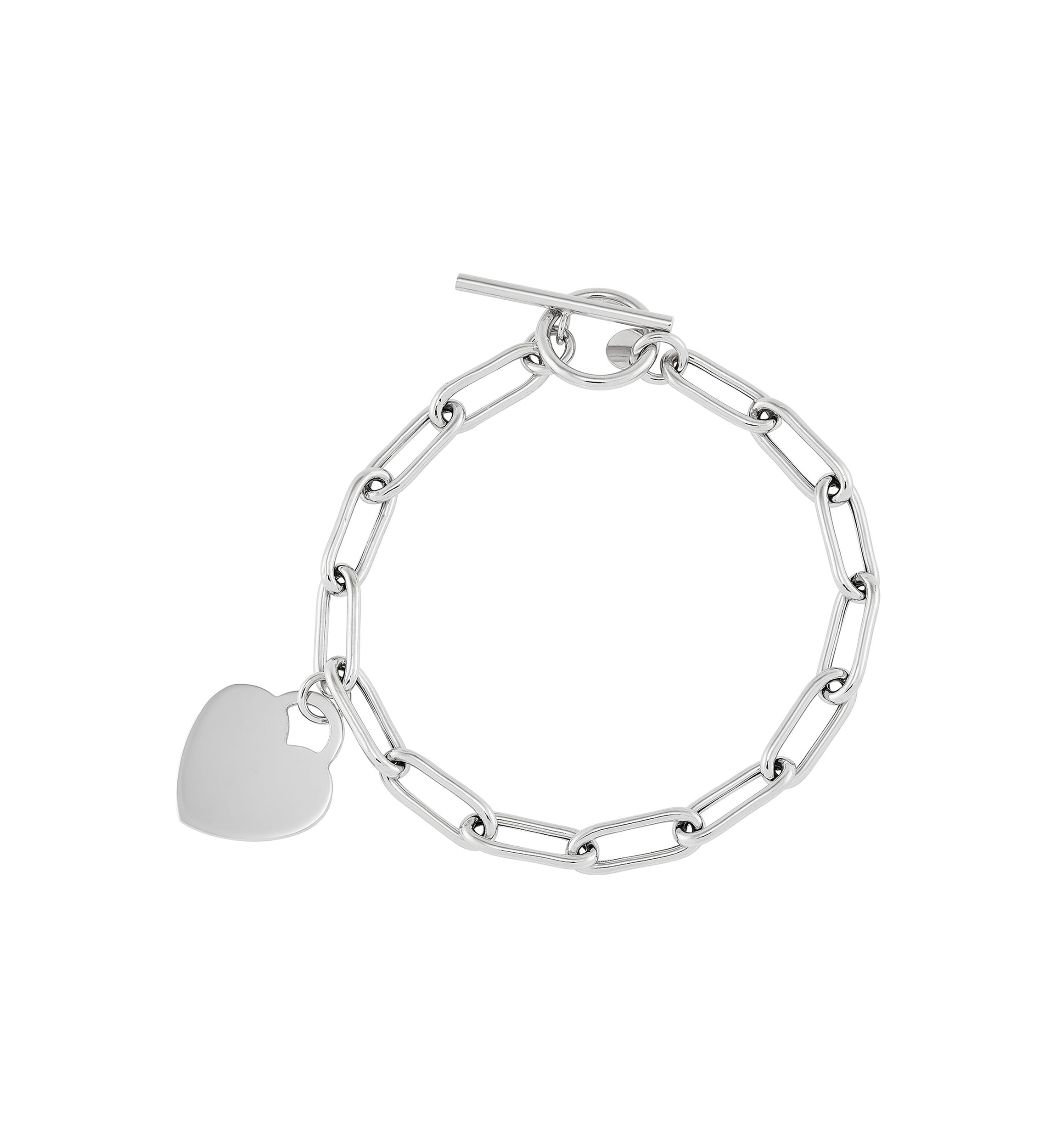 Dangle Flat Heart Toggle Bracelet in Sterling Silver