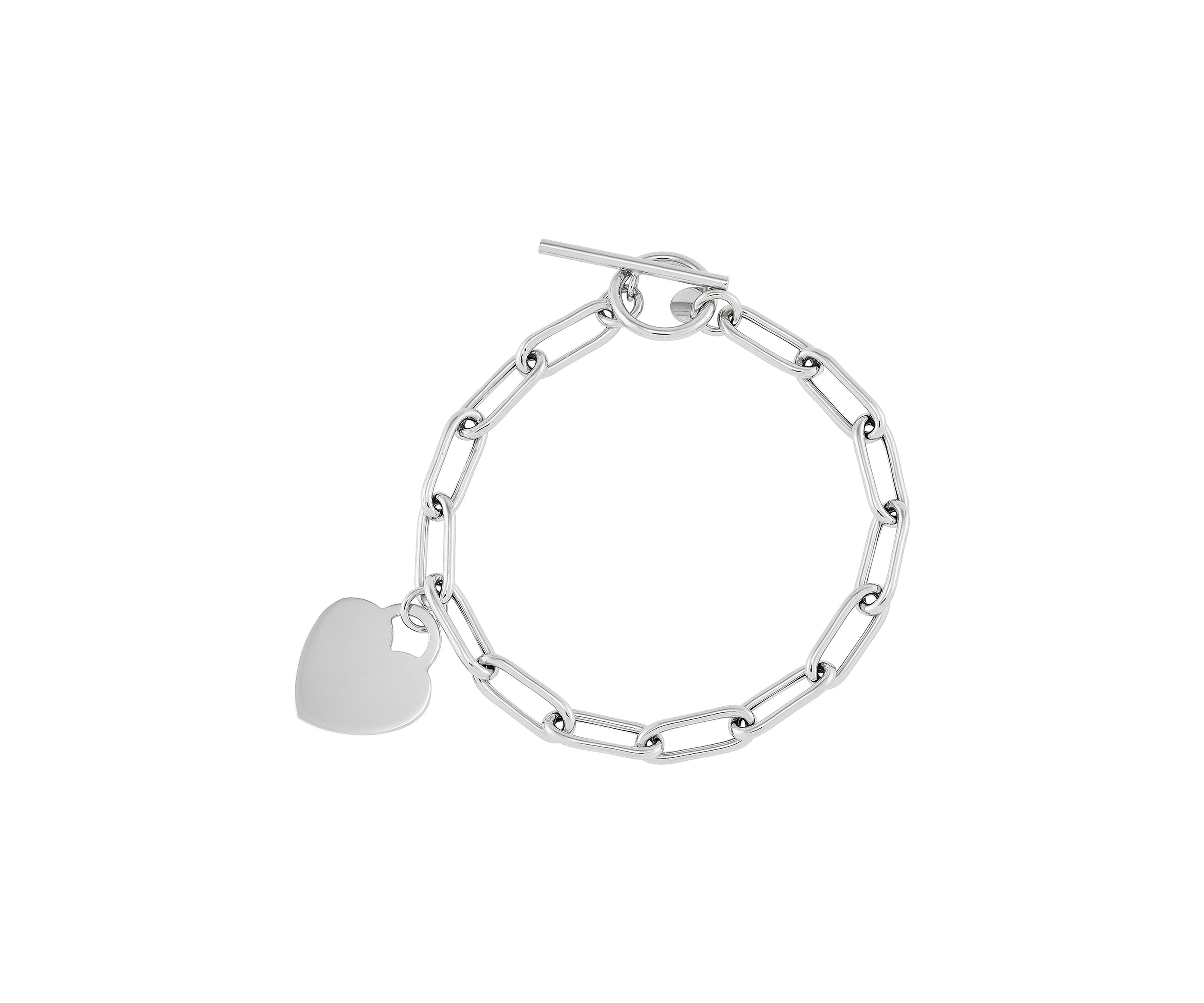 Dangle Flat Heart Toggle Bracelet in Sterling Silver