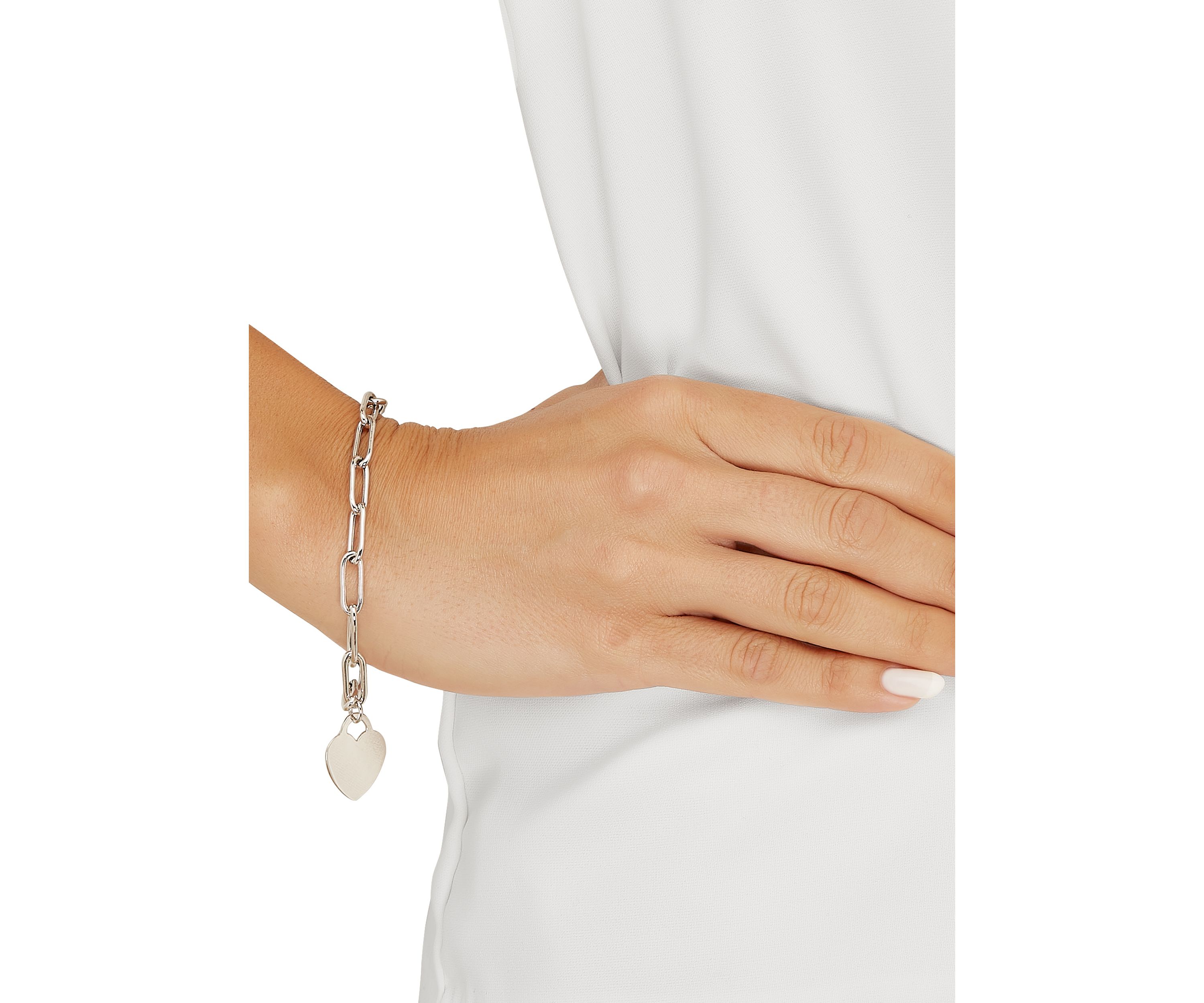 Dangle Flat Heart Toggle Bracelet in Sterling Silver
