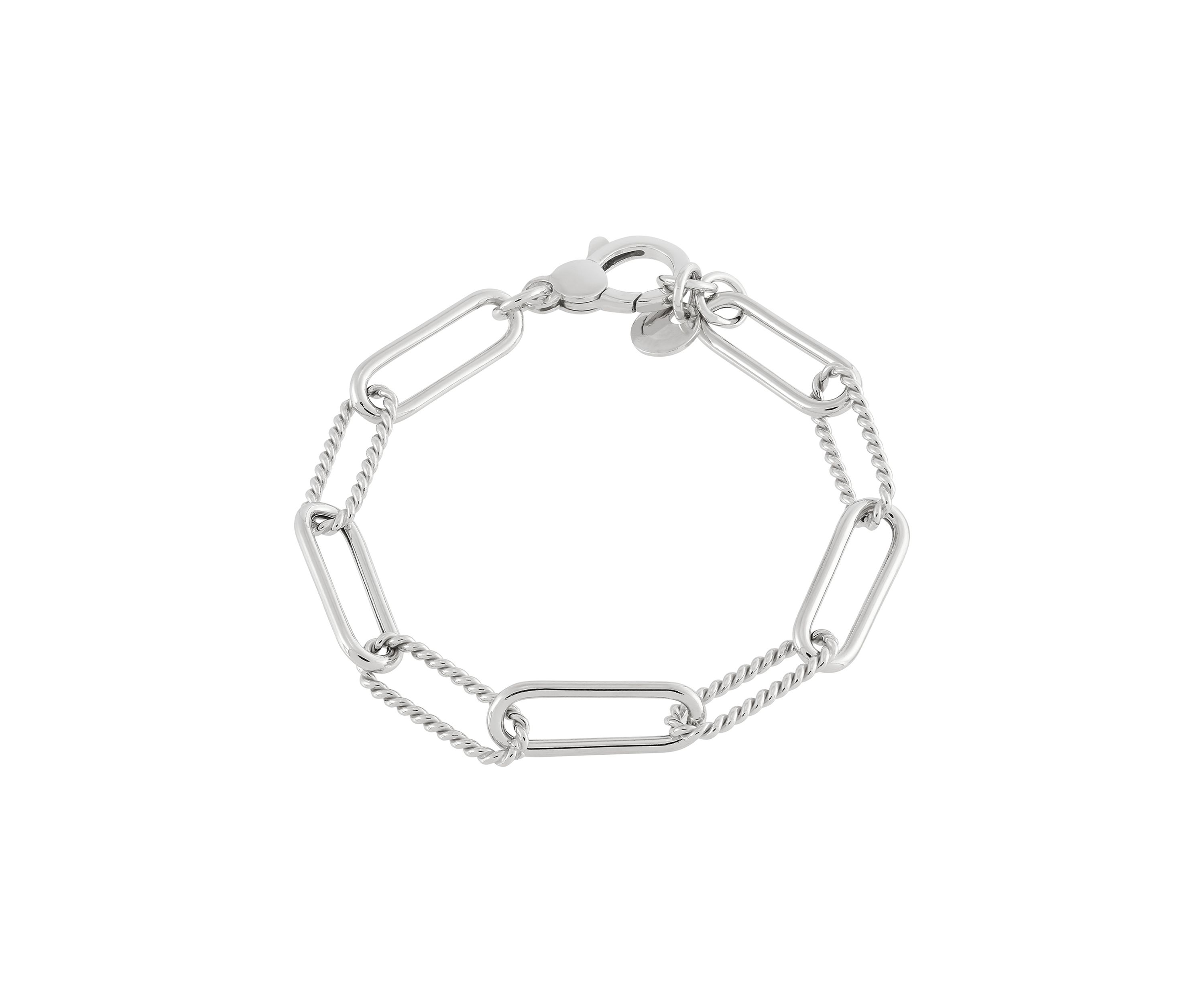 Hollow Twist and Paperclip Bracelet in Sterling Silver
