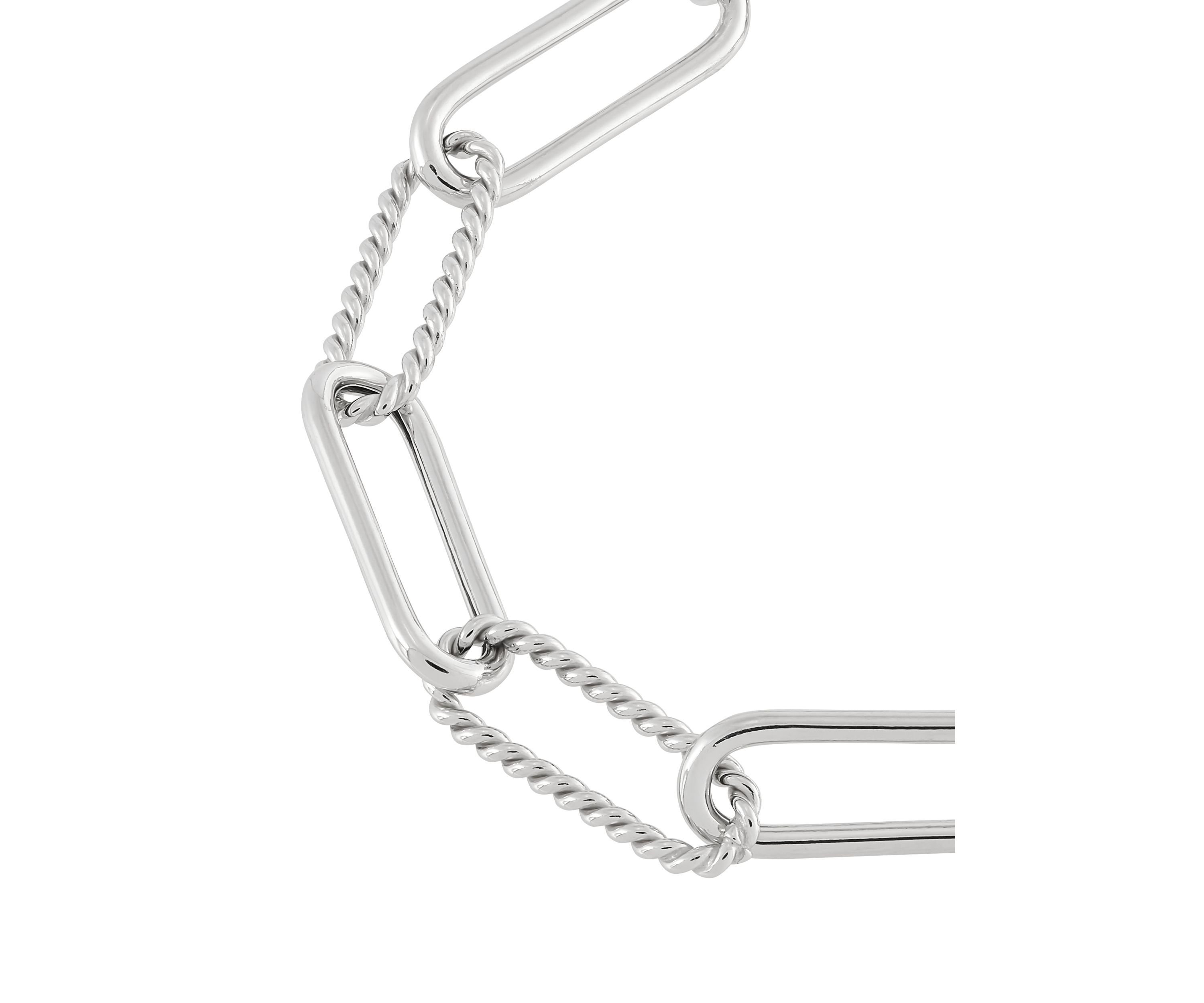 Hollow Twist and Paperclip Bracelet in Sterling Silver