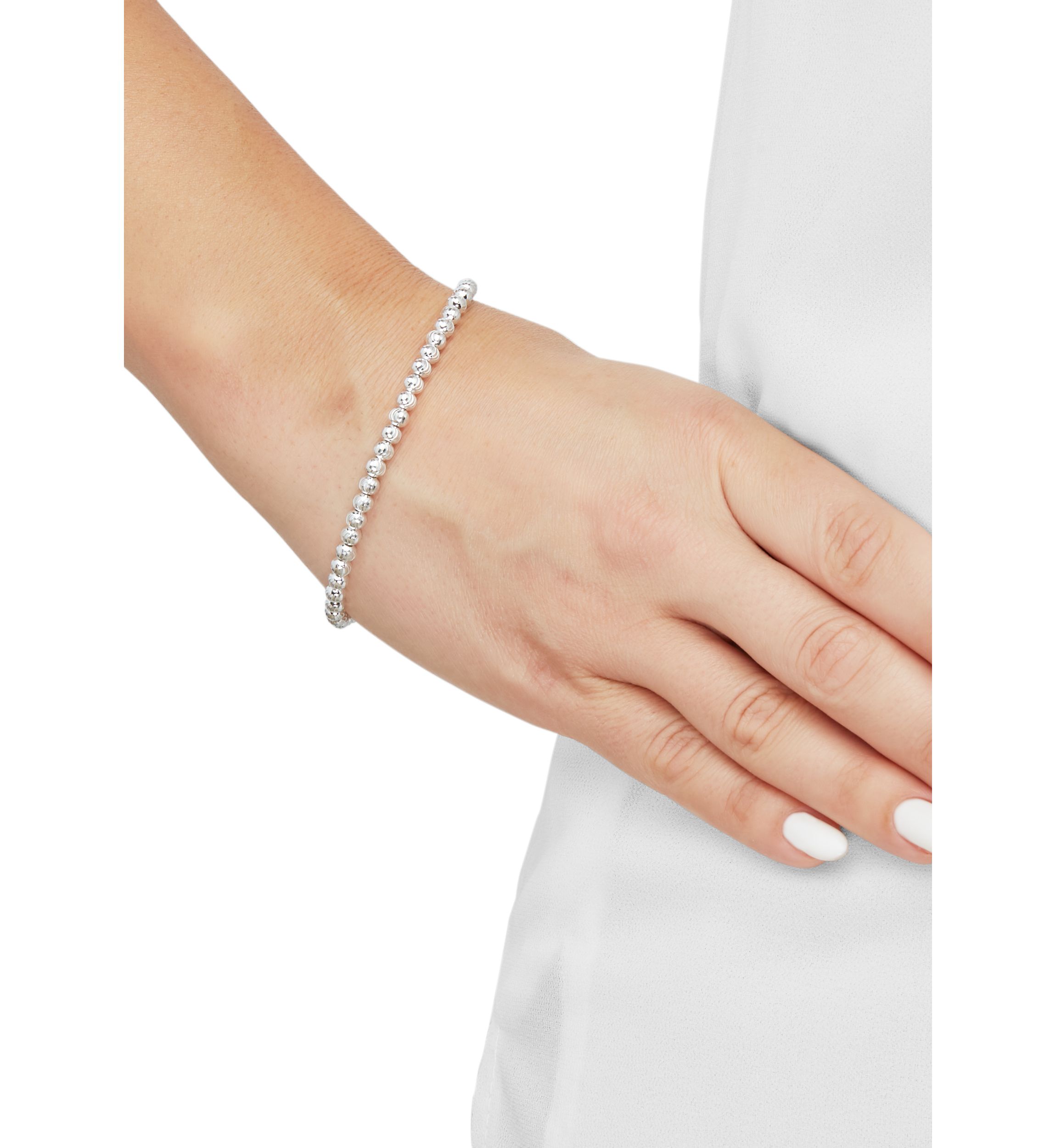 Hollow Disco Bead Links Bracelet in Sterling Silver