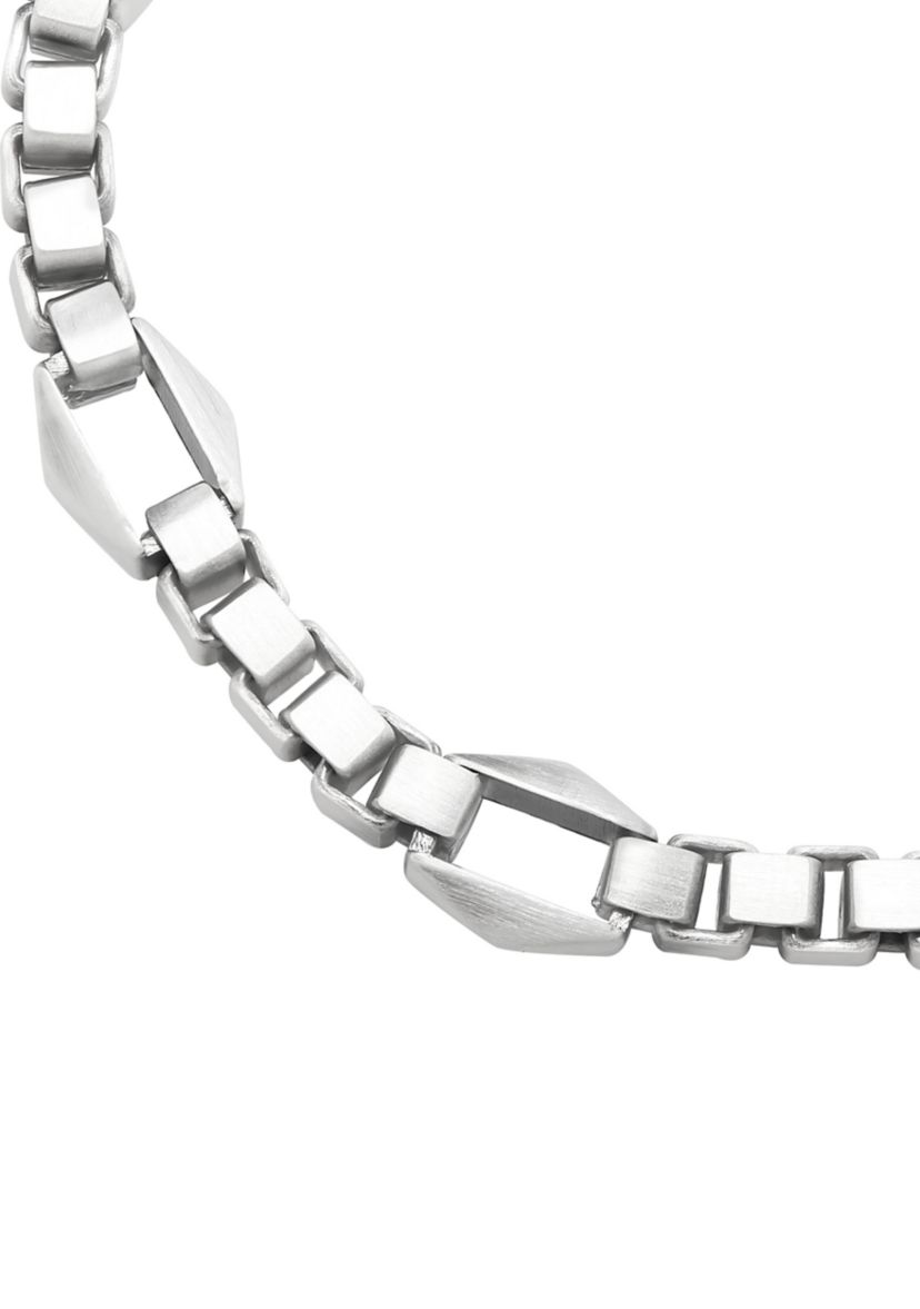 Pyramide Shape Station Box Chain Bracelet in Sterling Silver