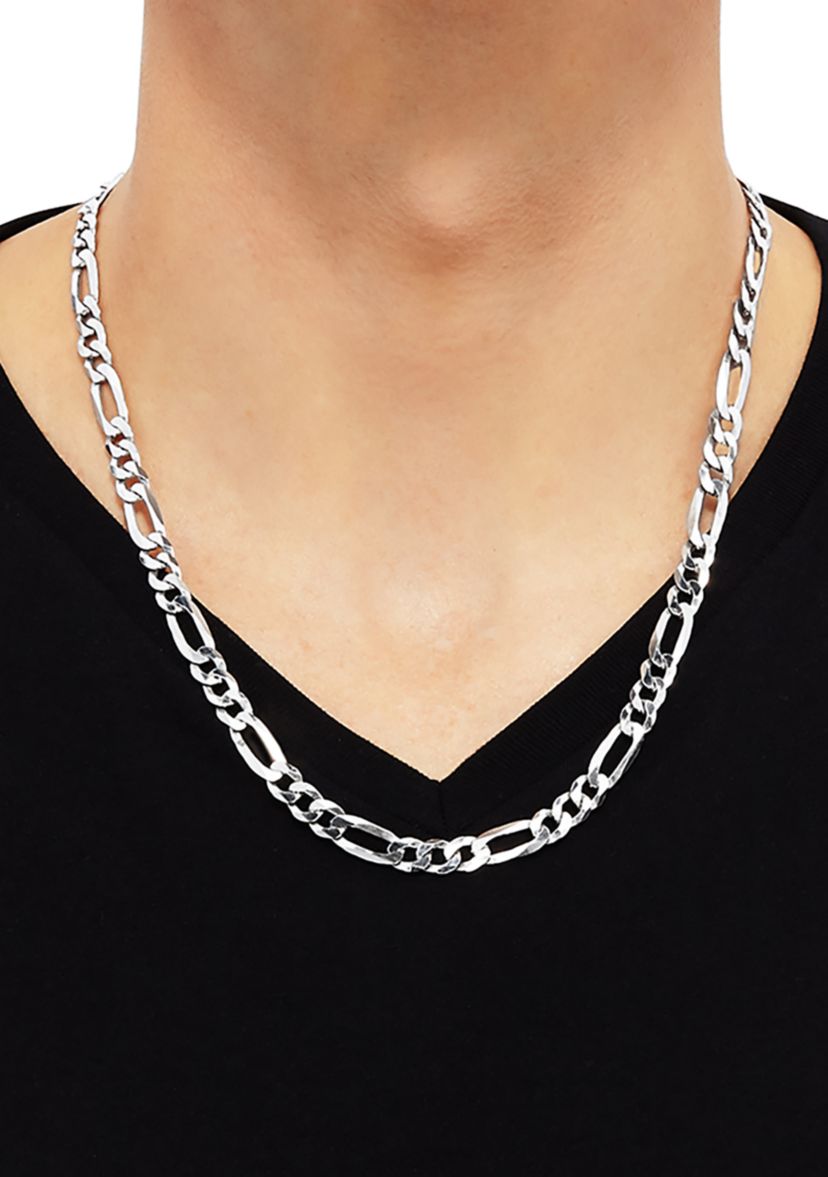 22 Inch Figaro Chain Necklace in Sterling Silver 