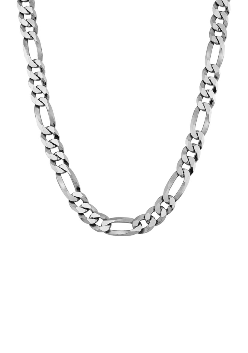 24 Inch Figaro Chain Necklace in Sterling Silver 