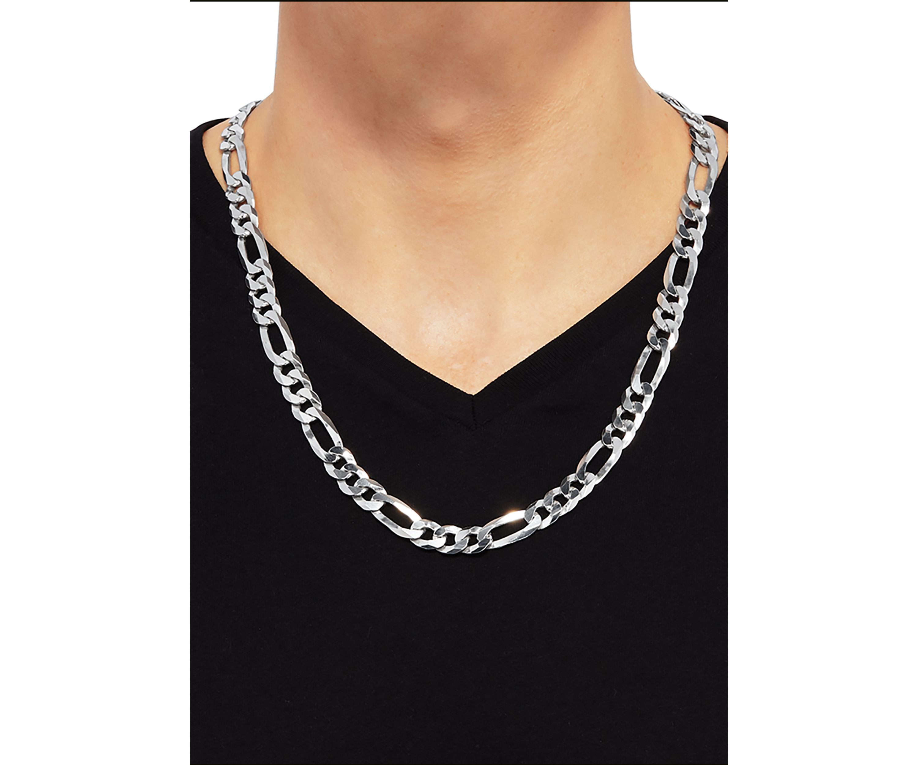 24 Inch Figaro Chain Necklace in Sterling Silver 