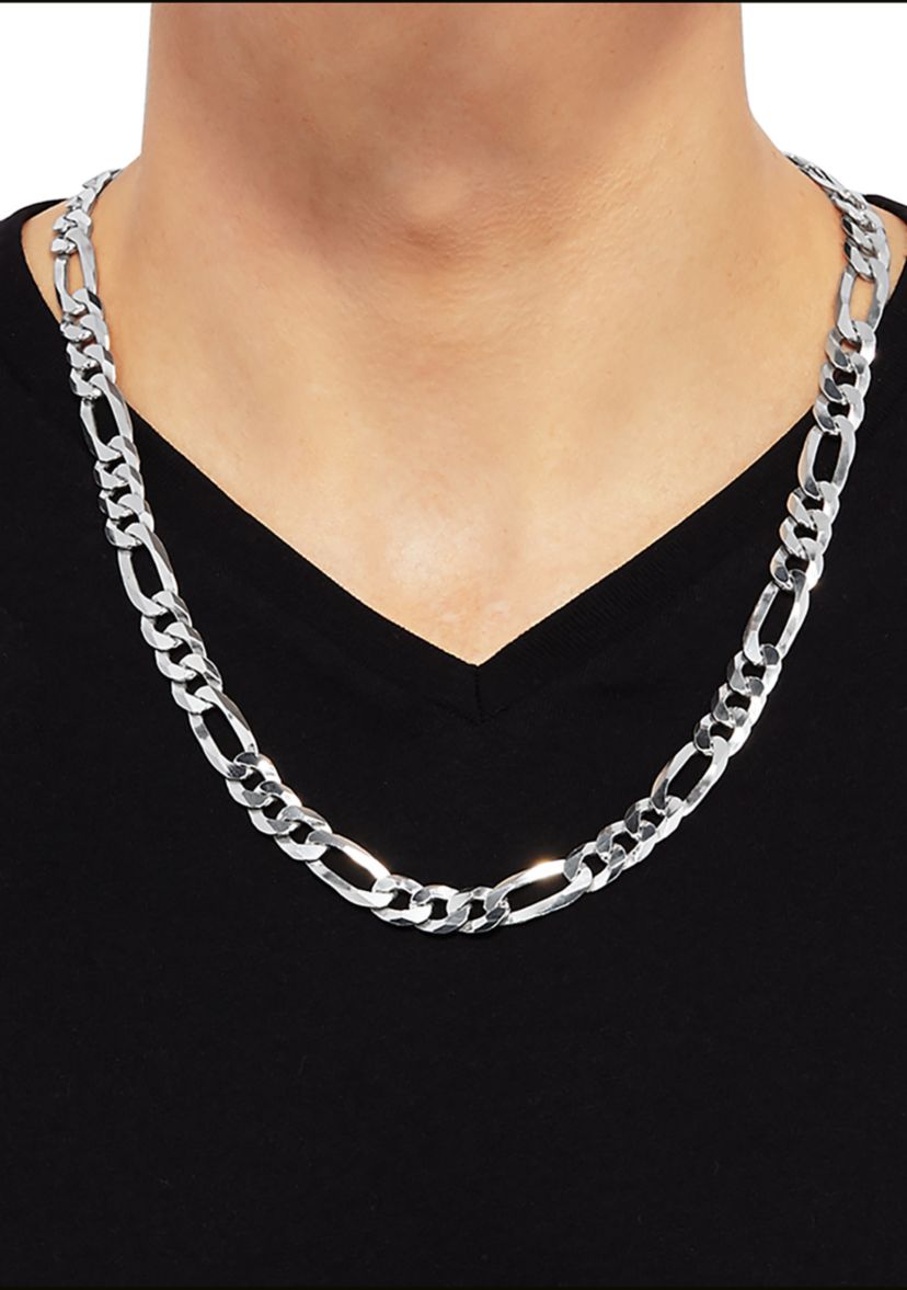 24 Inch Figaro Chain Necklace in Sterling Silver 