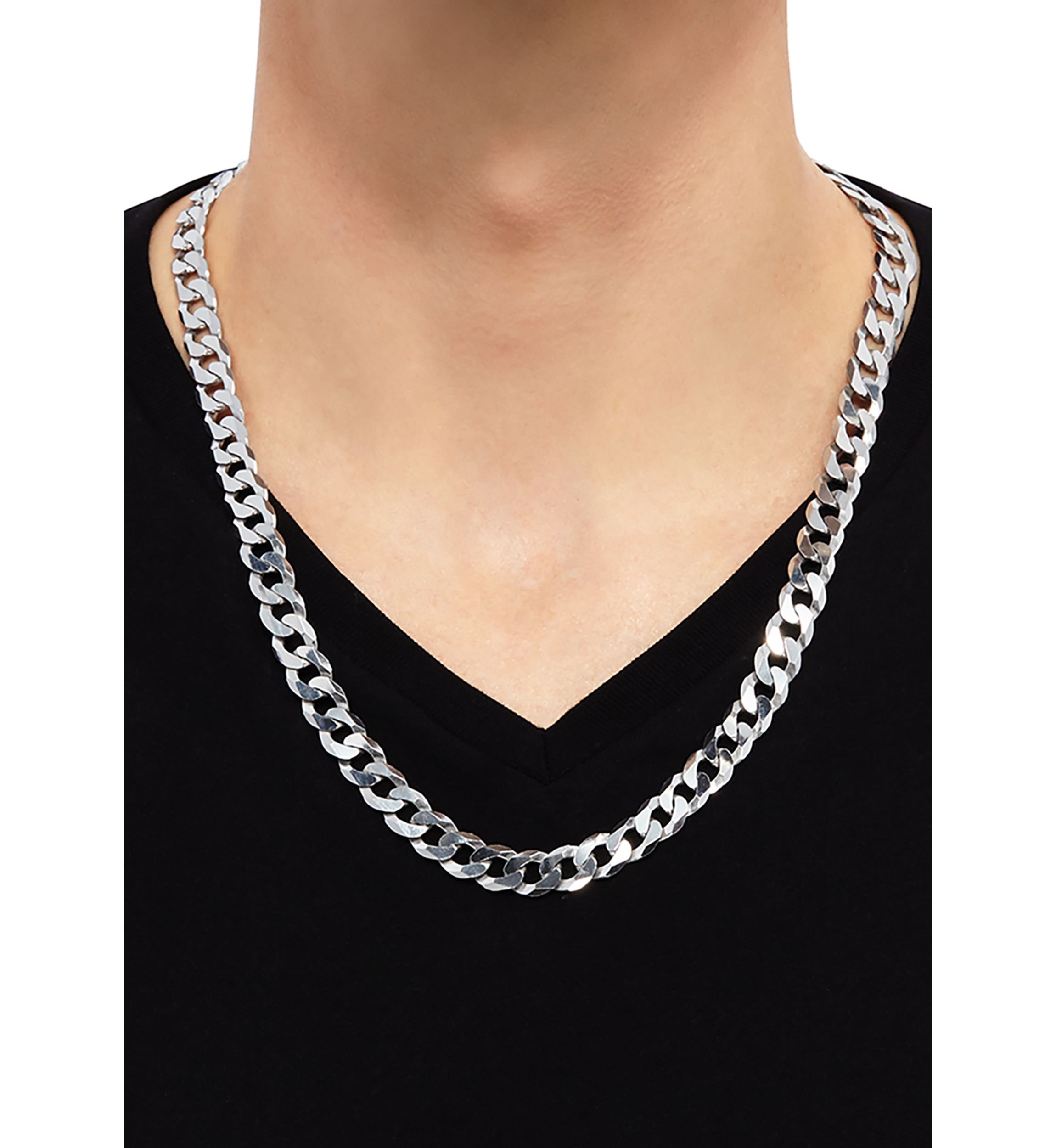 24 Inch Flat Wire Curb Chain Necklace in Sterling Silver 