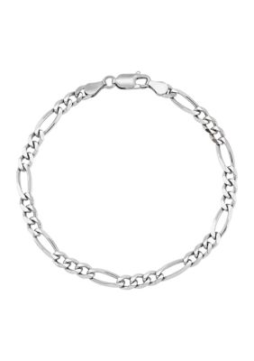 Belk & Co 4.3 Millimeter Solid Beveled Figaro Chain Bracelet in Sterling Silver, 7.5 in