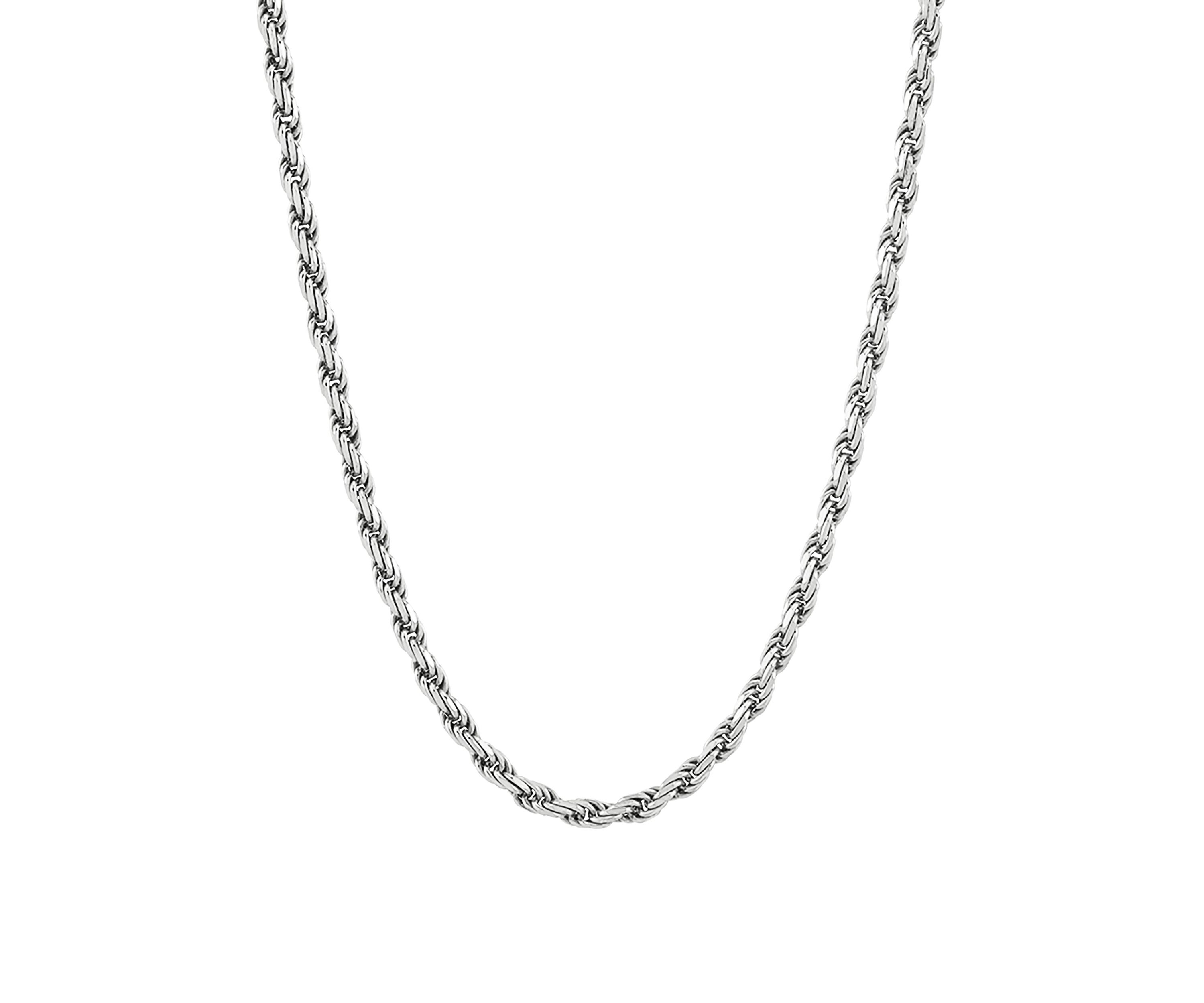 3.2 Millimeter Solid Rope Chain Necklace in Sterling Silver