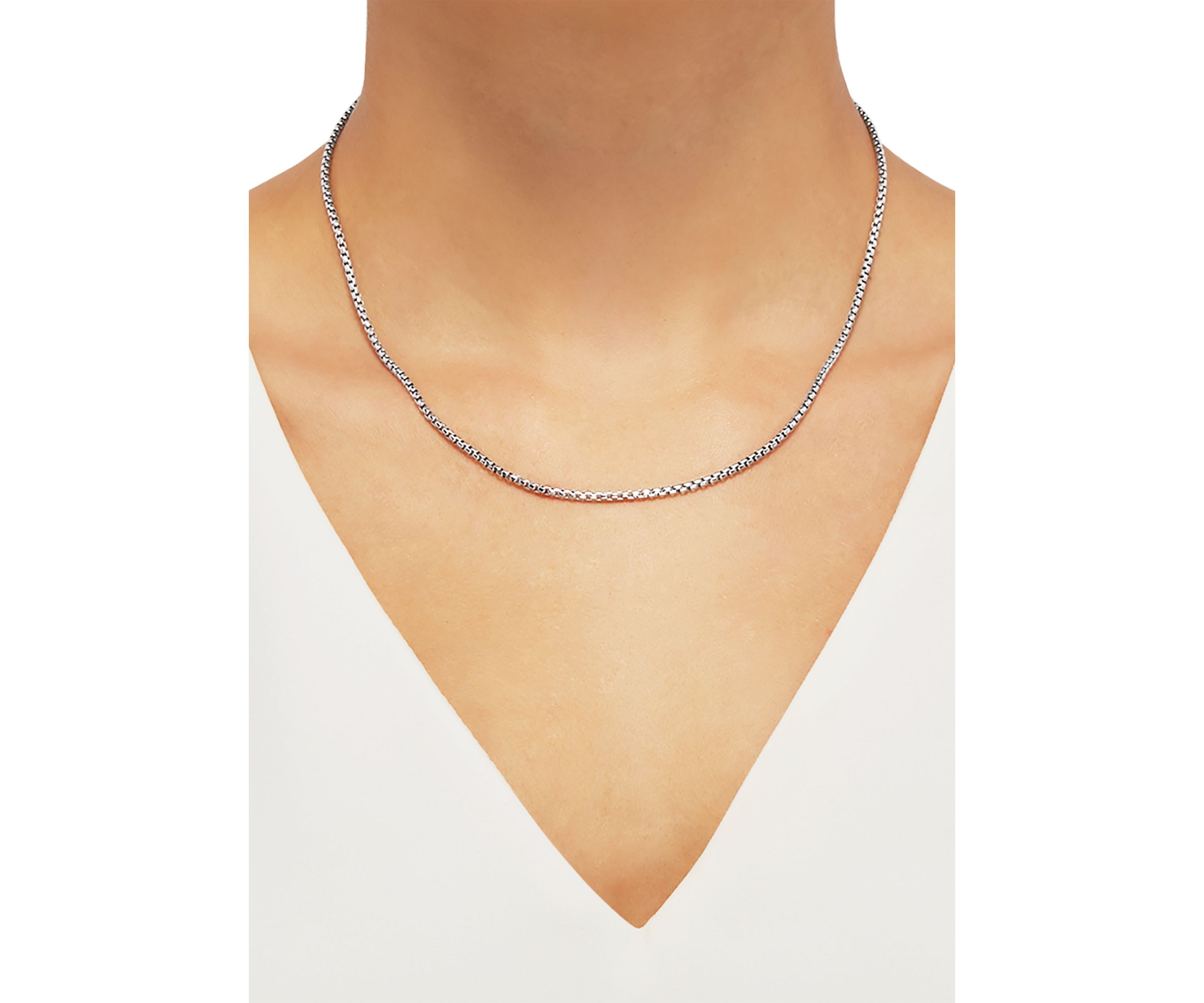 2 Millimeter Solid Round Box Chain Necklace in Sterling Silver