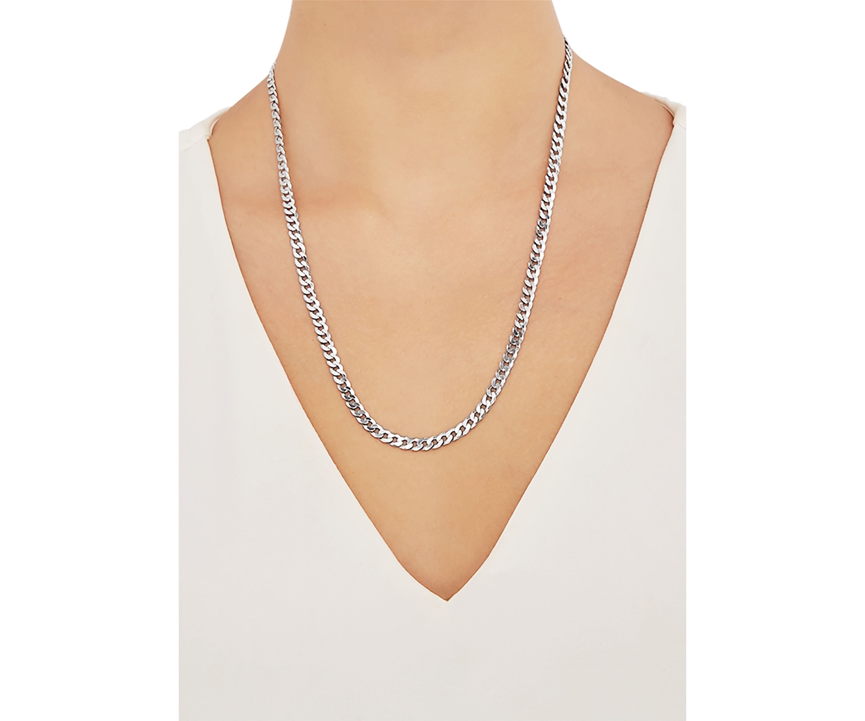 5 Millimeter Solid Flat Curb Chain Necklace in Sterling Silver