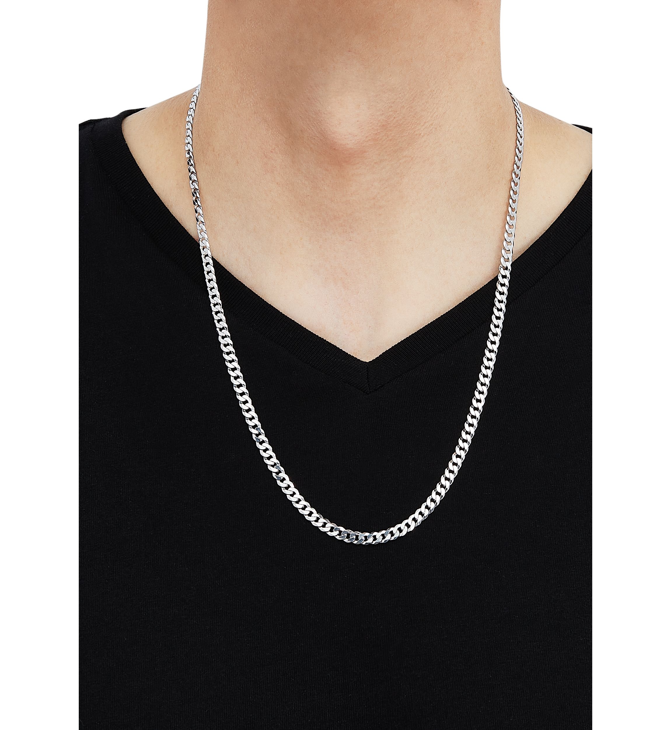 5 Millimeter Solid Flat Curb Chain Necklace in Sterling Silver