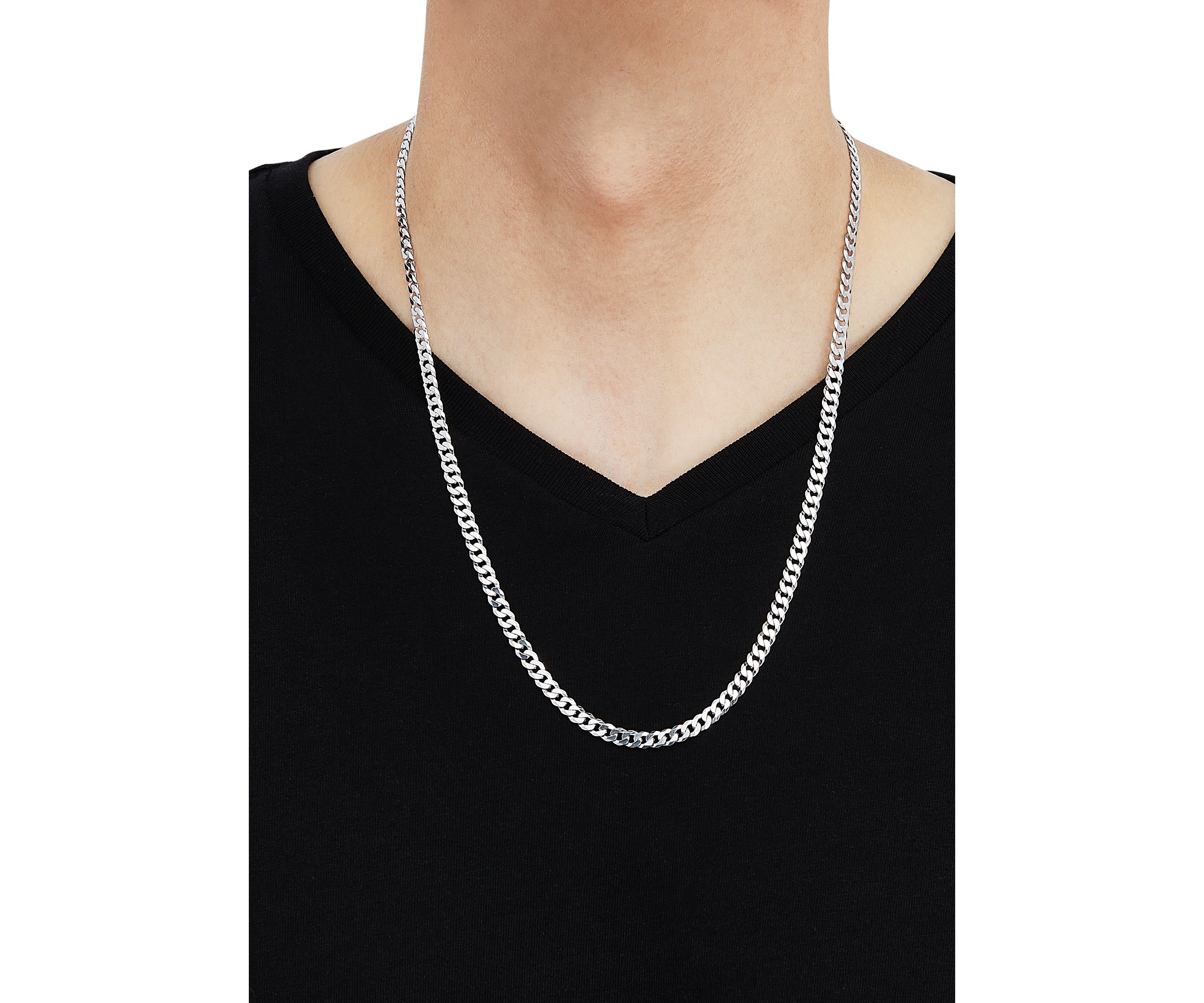 5 Millimeter Solid Flat Curb Chain Necklace in Sterling Silver