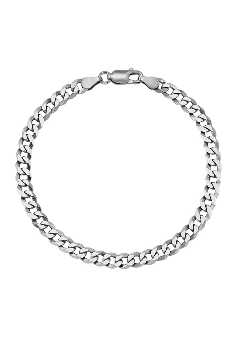 5 Millimeter Solid Flat Curb Chain Bracelet  in Sterling Silver