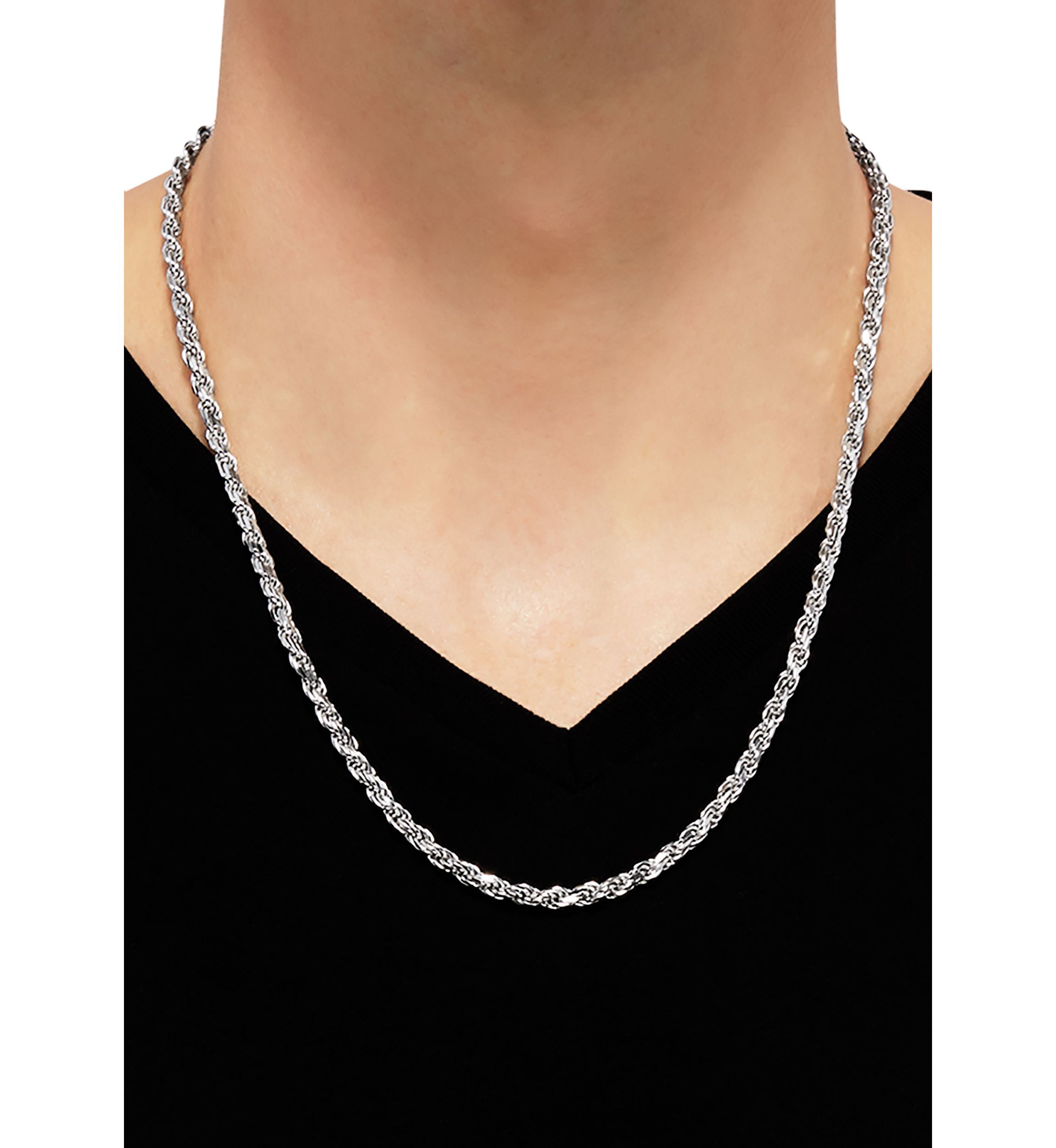 22 Inch Rope Chain Necklace in Sterling Silver 