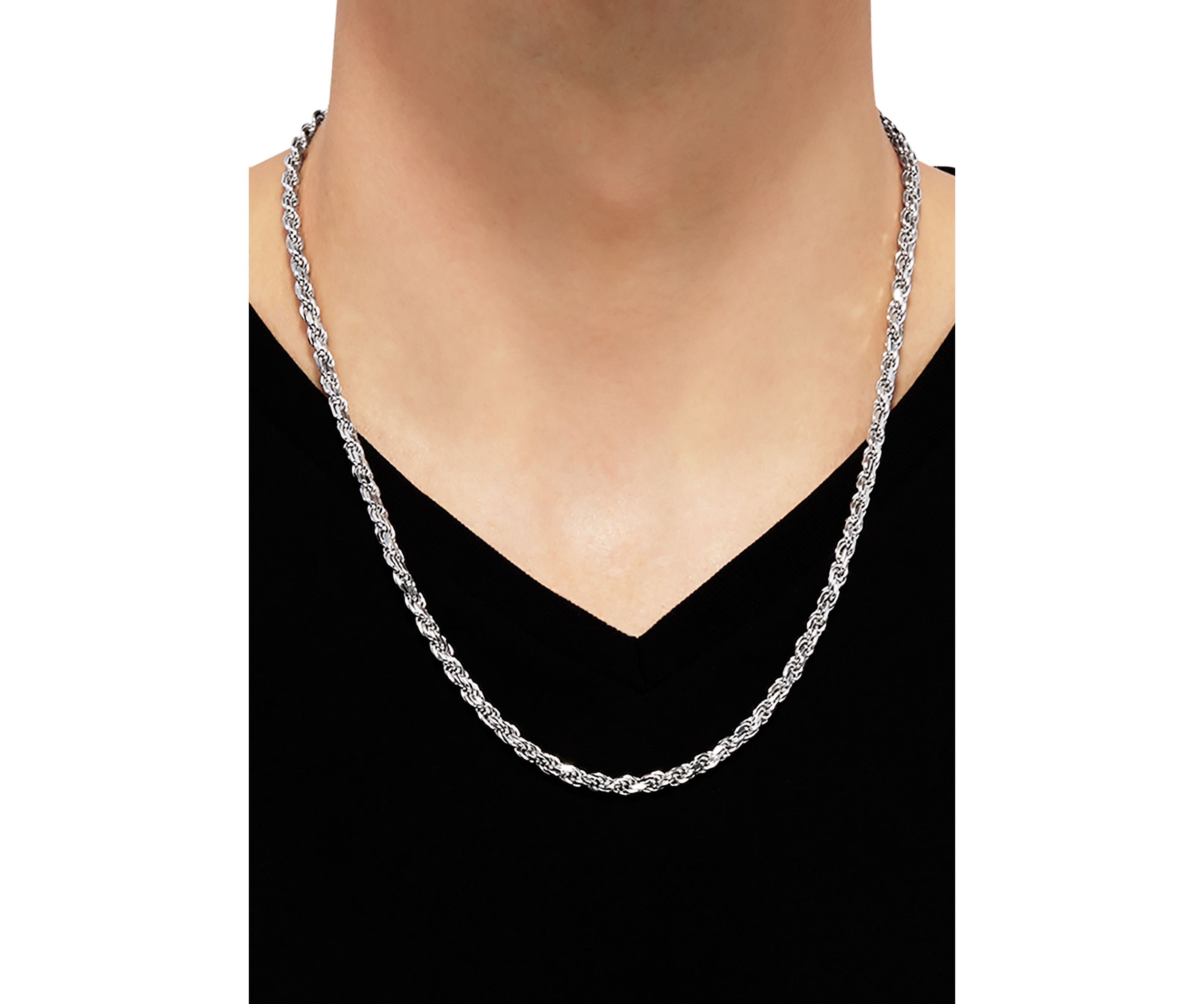 22 Inch Rope Chain Necklace in Sterling Silver 
