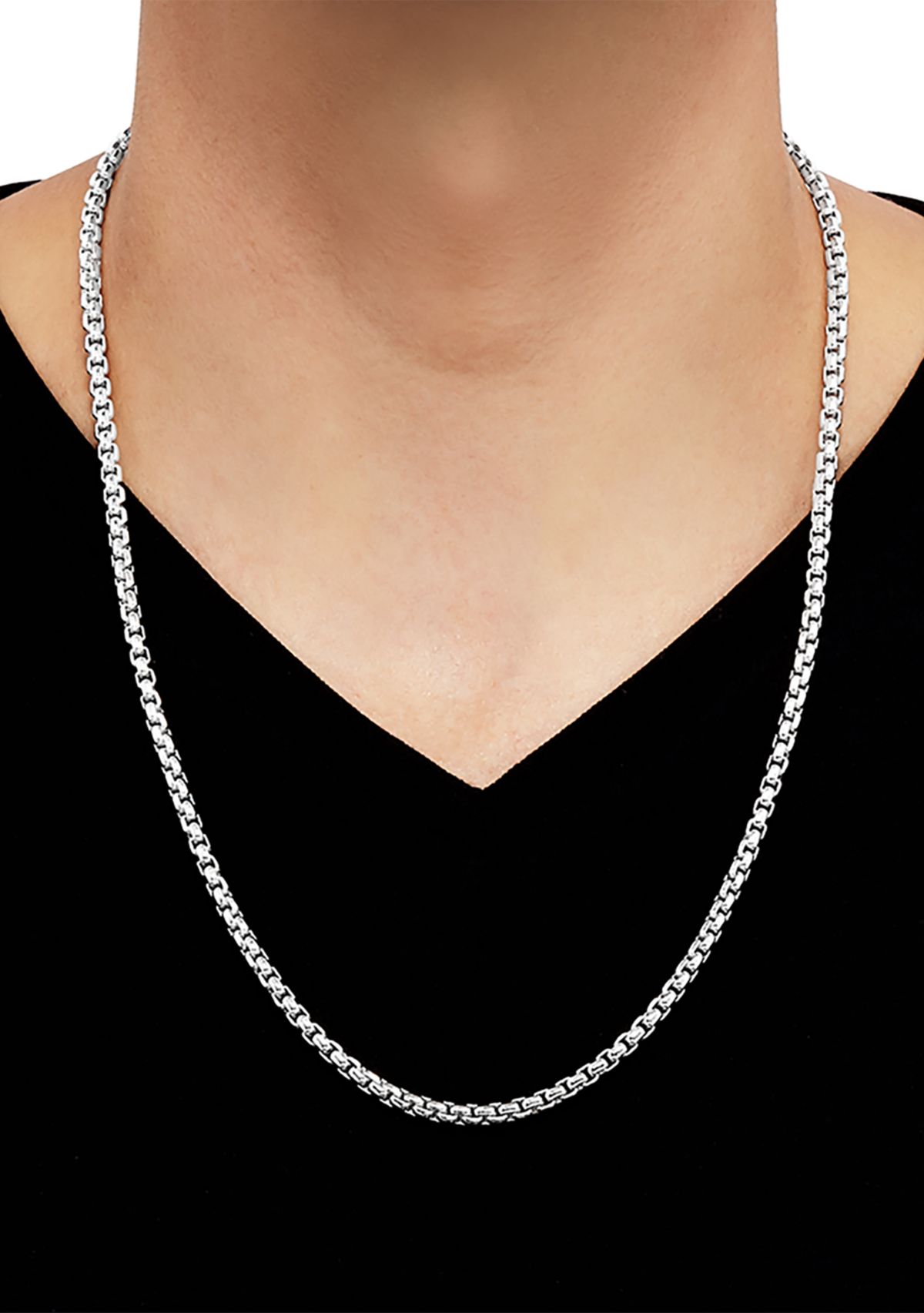 Sterling Silver Round Box Chain Necklace