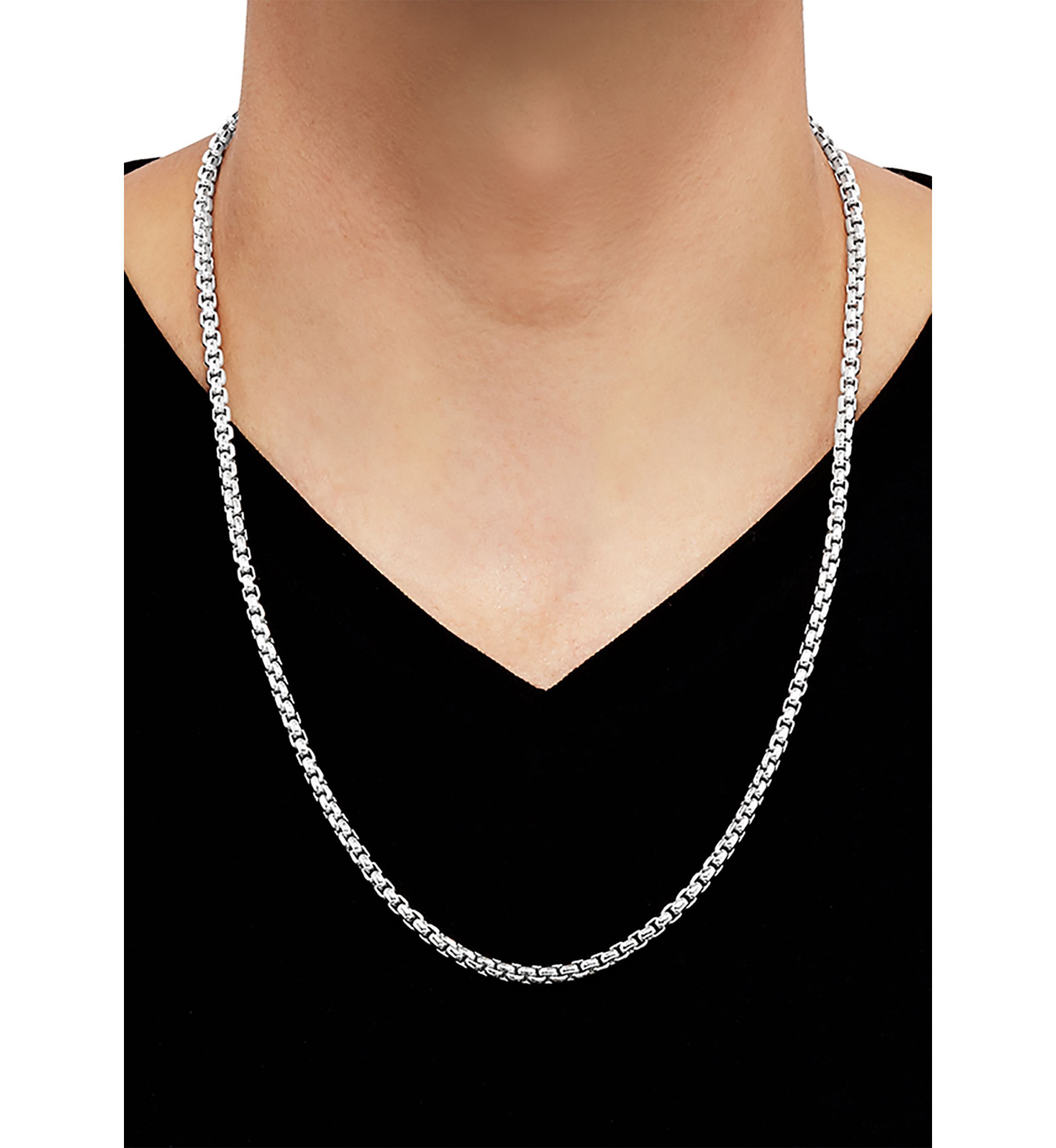 Sterling Silver Round Box Chain Necklace