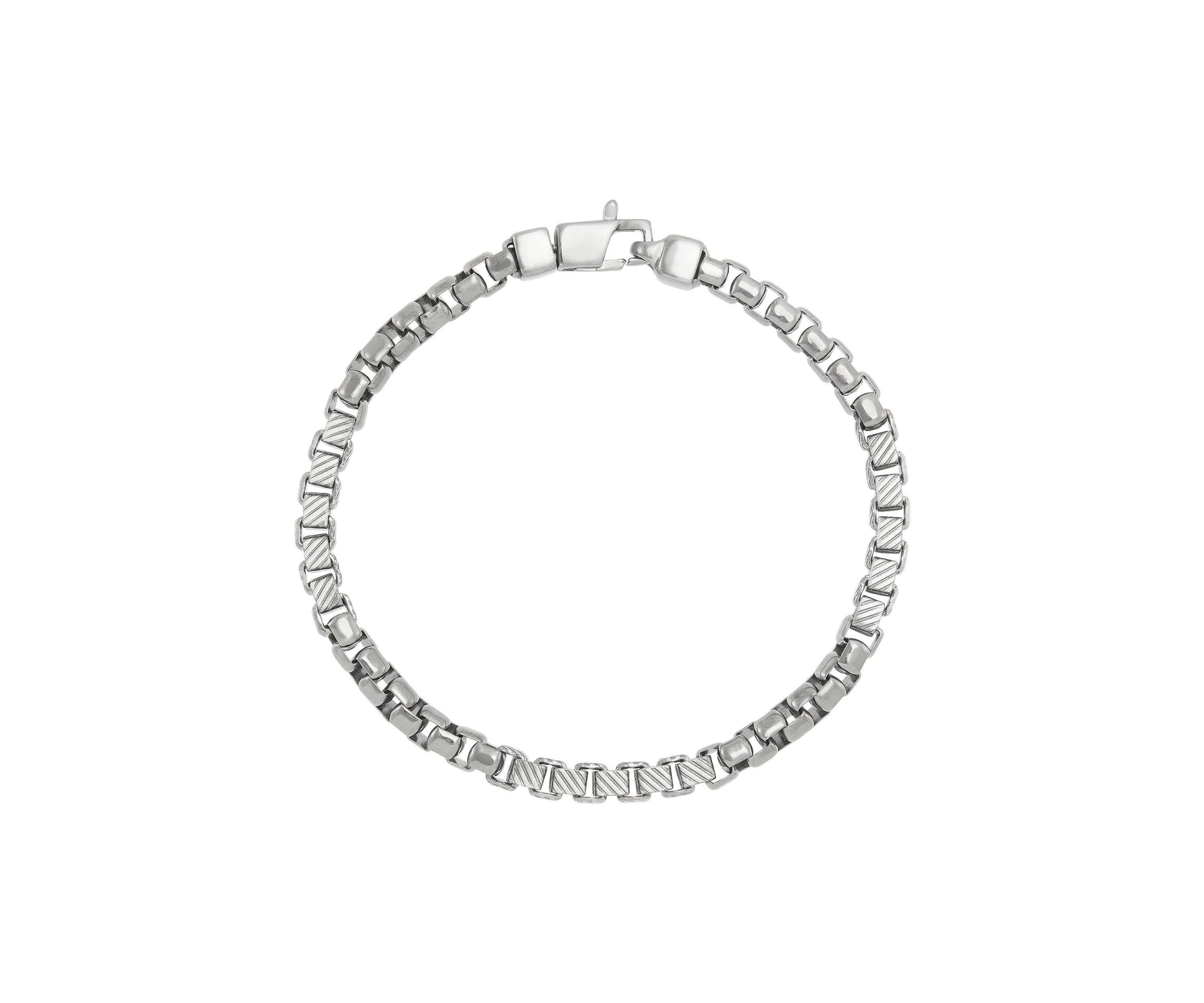 Greek Texture Round Box Chain Bracelet in Sterling Silver