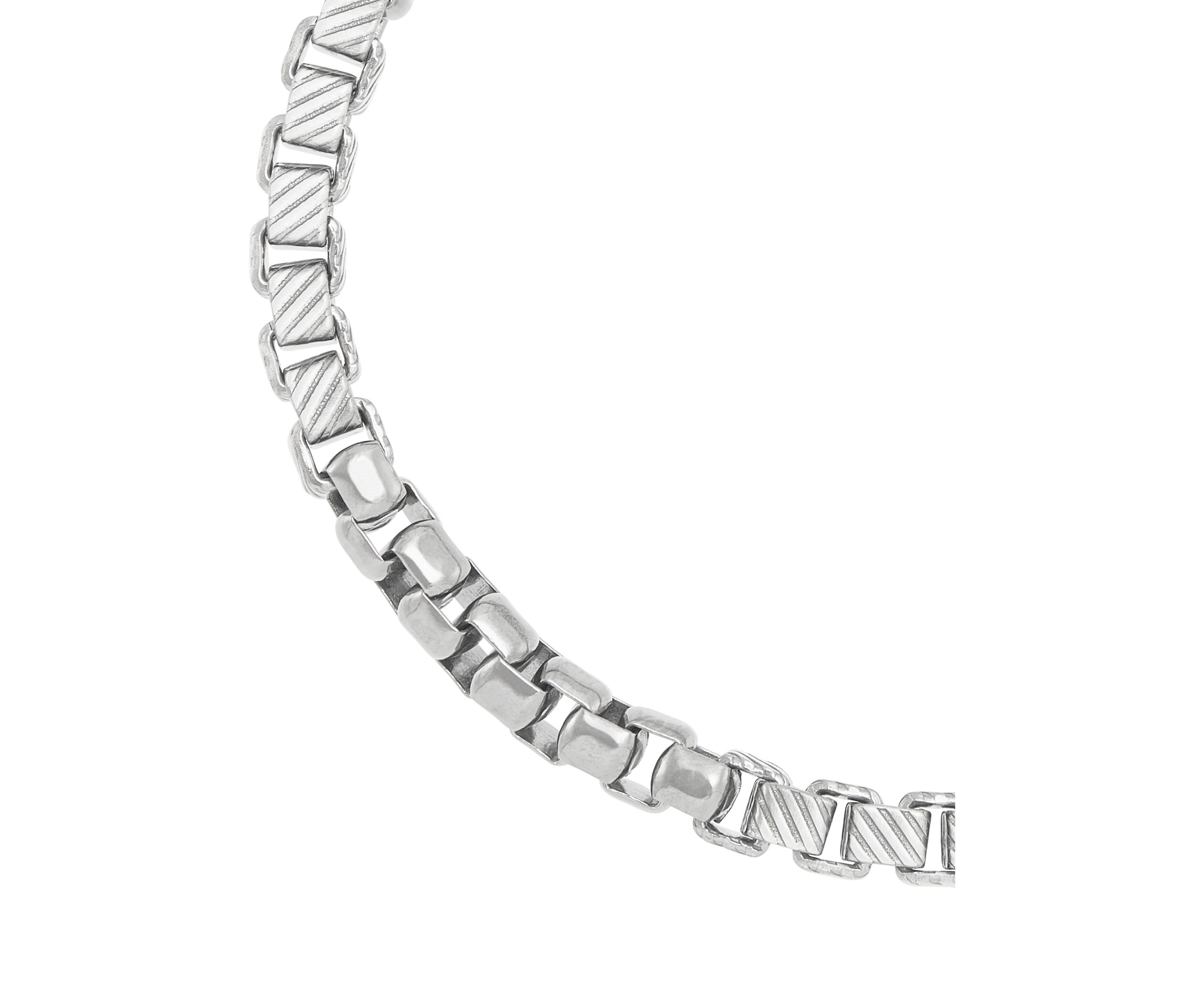 Greek Texture Round Box Chain Bracelet in Sterling Silver