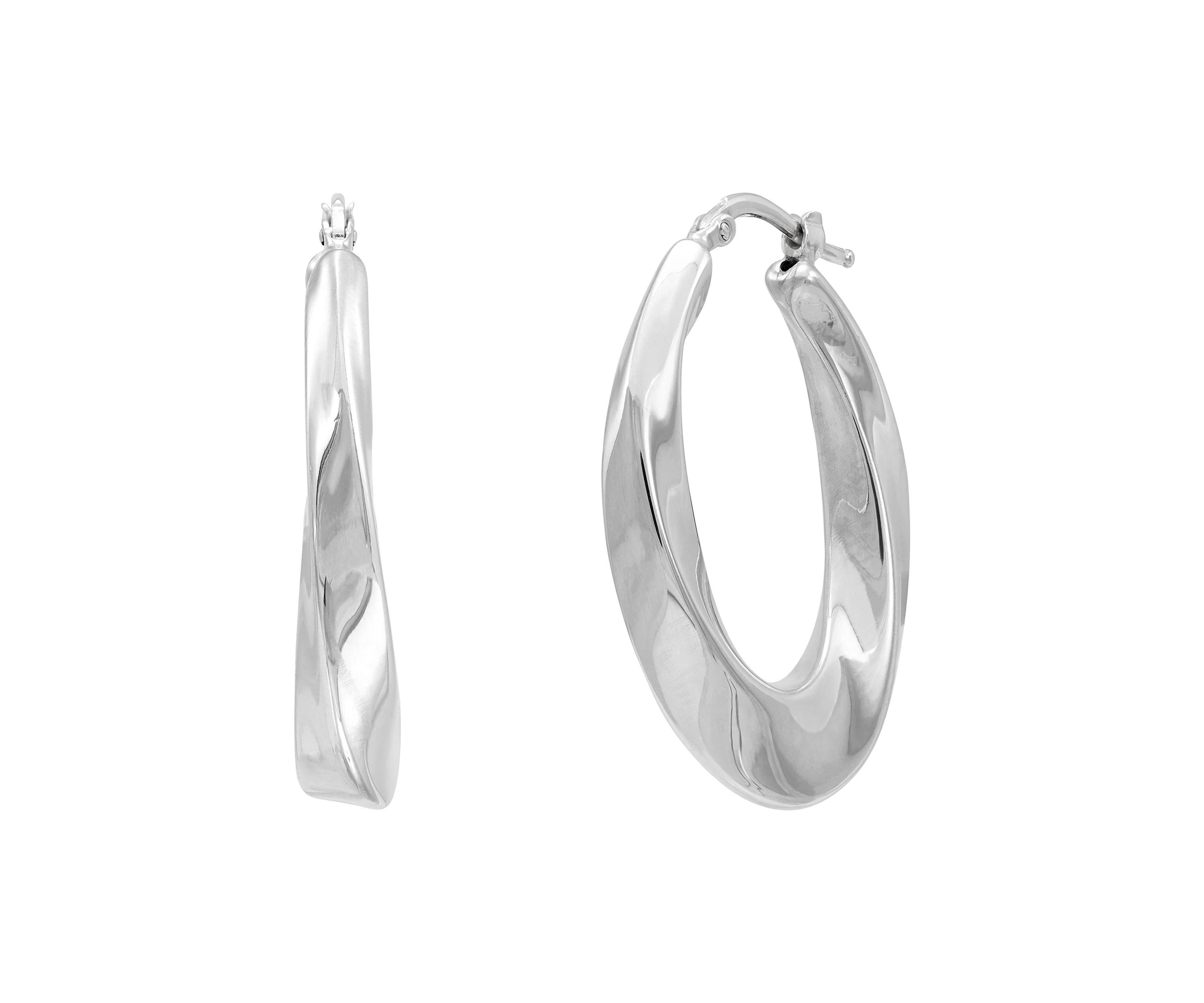 Electroform Twist Oval Large Hoop Earrings in Sterling Silver