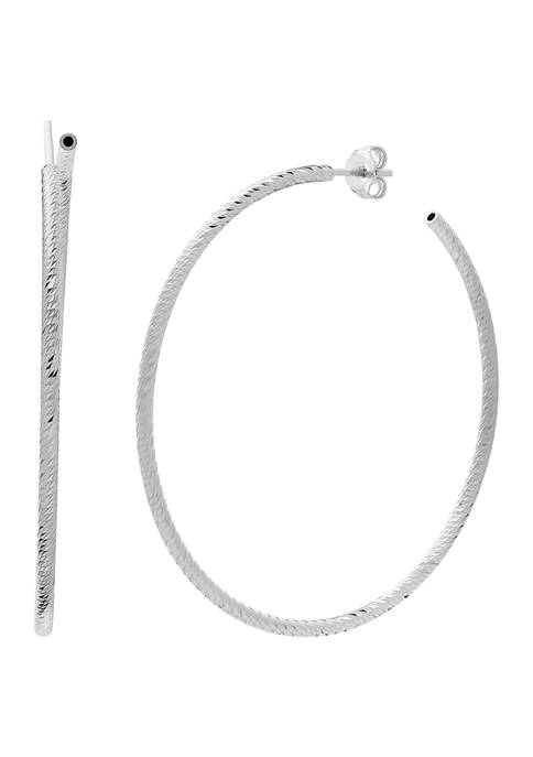 Polished Sterling Silver Diamond Cut Tube Hoop Earrings