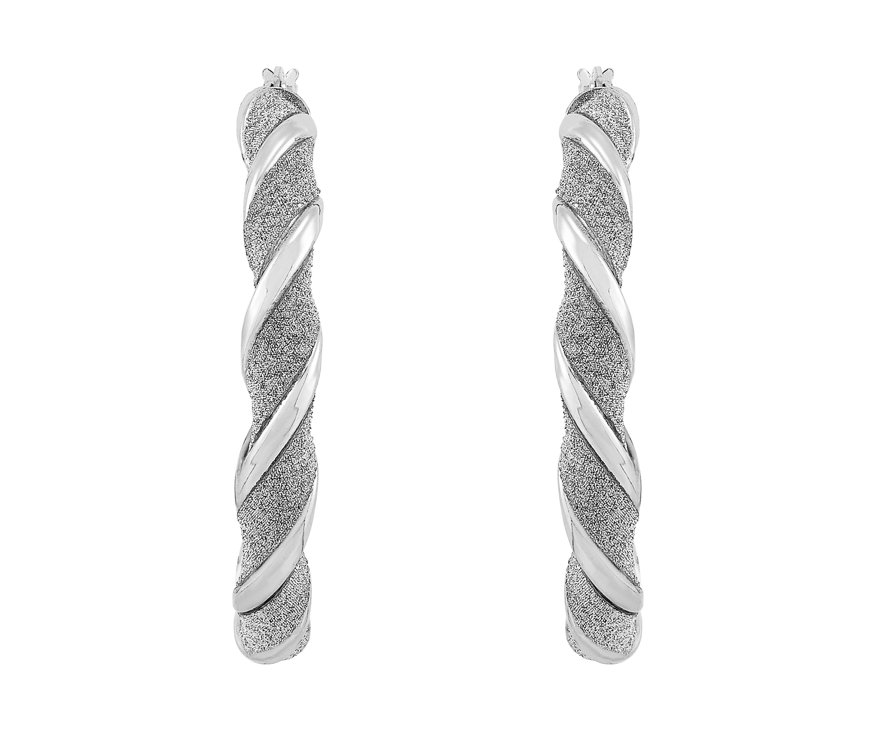 40 Millimeter Glitter Twist Hoop Earrings in Sterling Silver