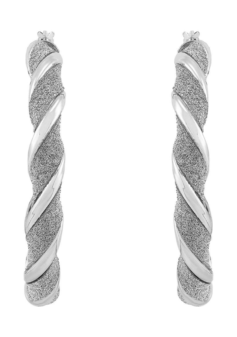40 Millimeter Glitter Twist Hoop Earrings in Sterling Silver