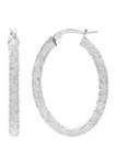 Oval Crystal Cut Open Hoop Earrings in Sterling Silver