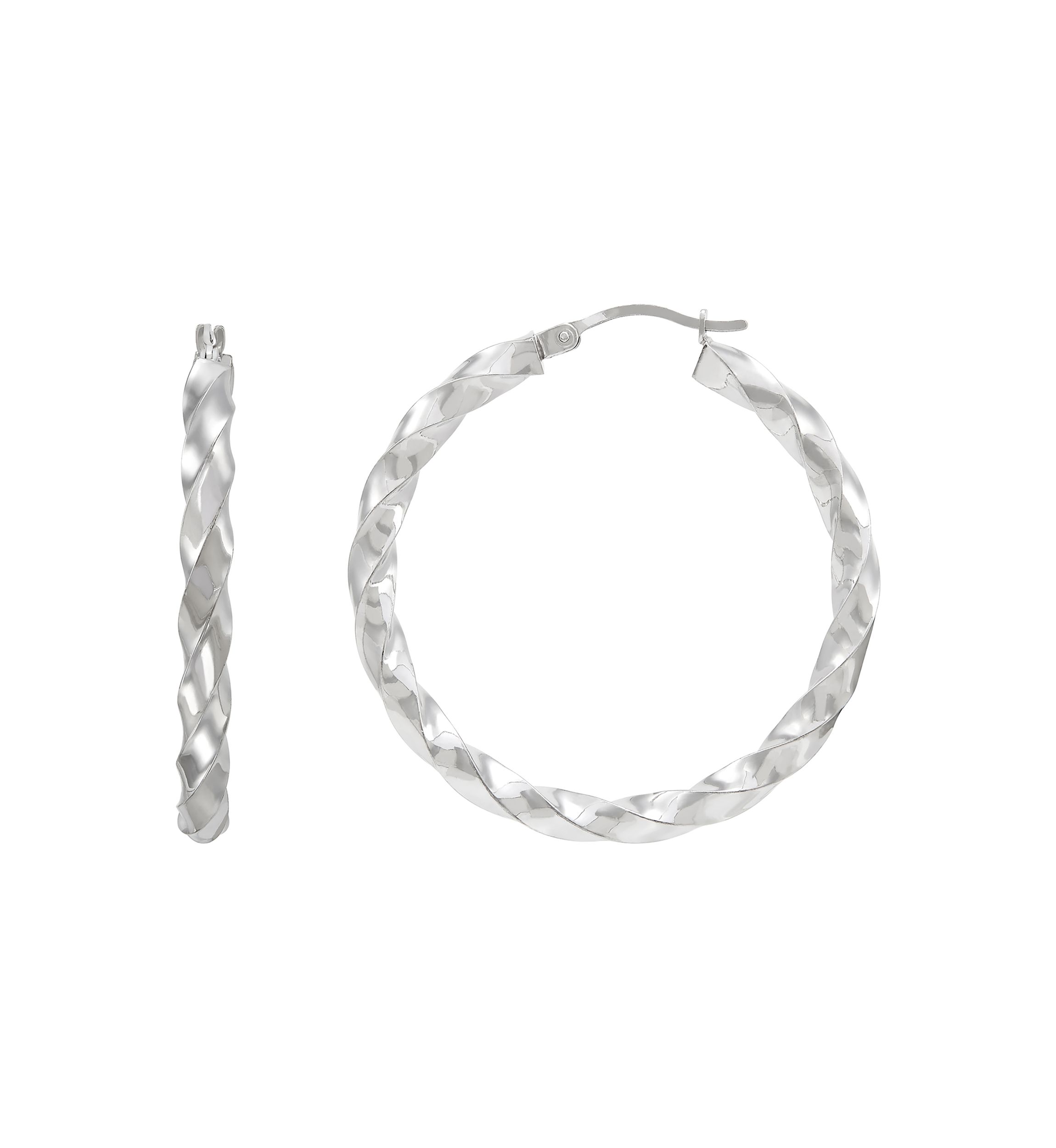 Twist Tube Hoop Earrings in Sterling Silver